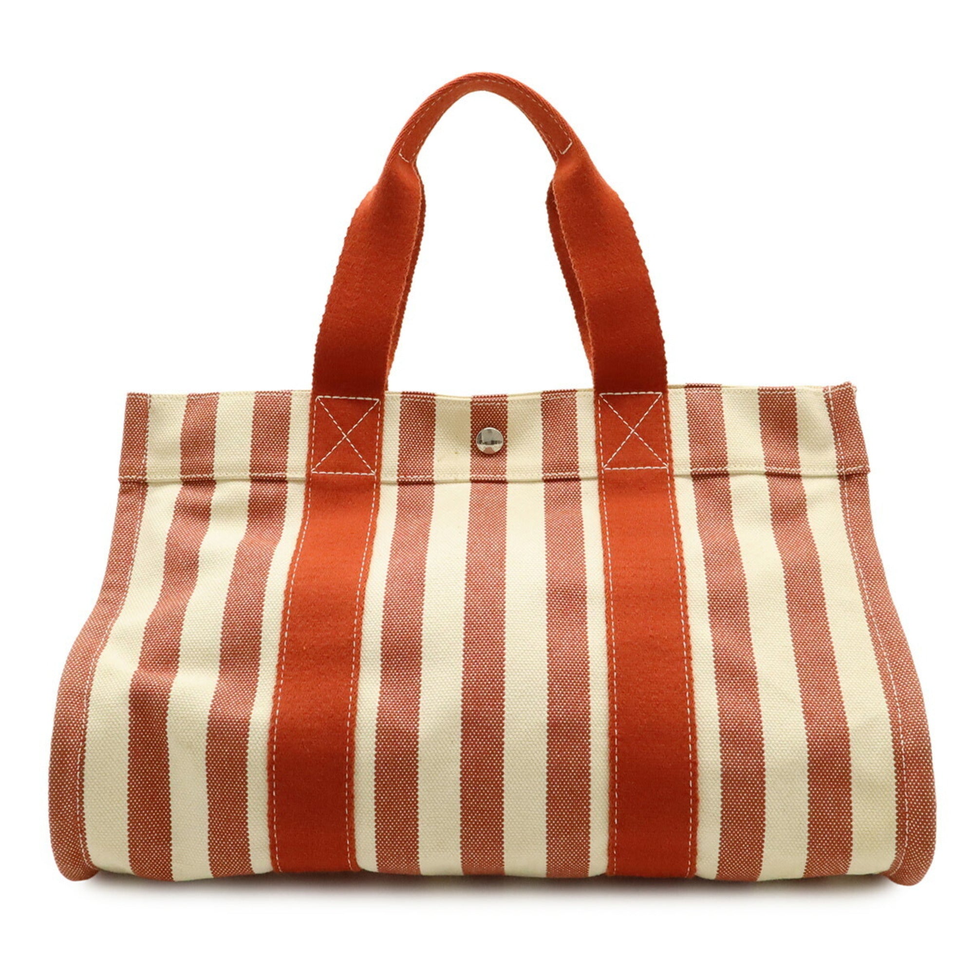 Hermes Ivory Red Color Canvas Handbag Tote Bag (Pre-Owned)