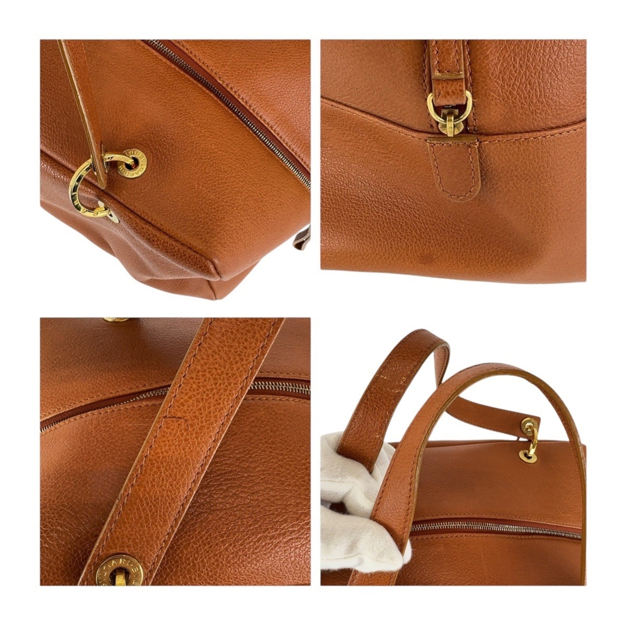 Bvlgari Bvlgari Bvlgari Brown Leather Boston Bag Handbag (Pre-Owned)