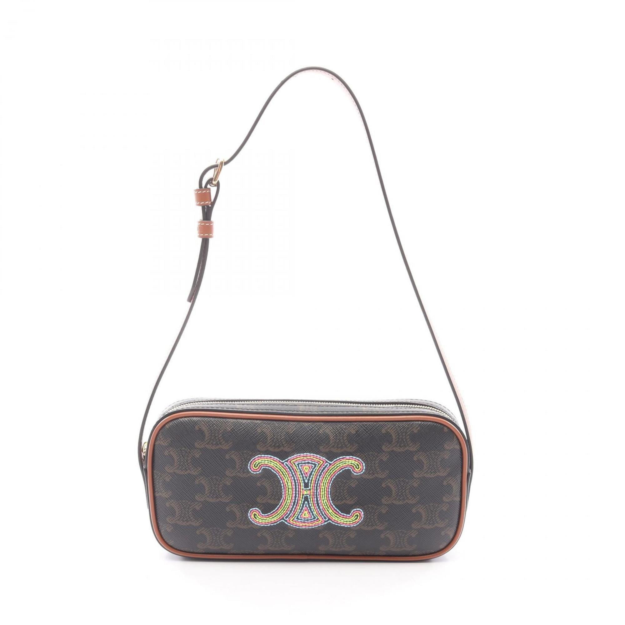 Celine Black Brown Coated Canvas Leather Shoulder Bag (Pre-Owned)