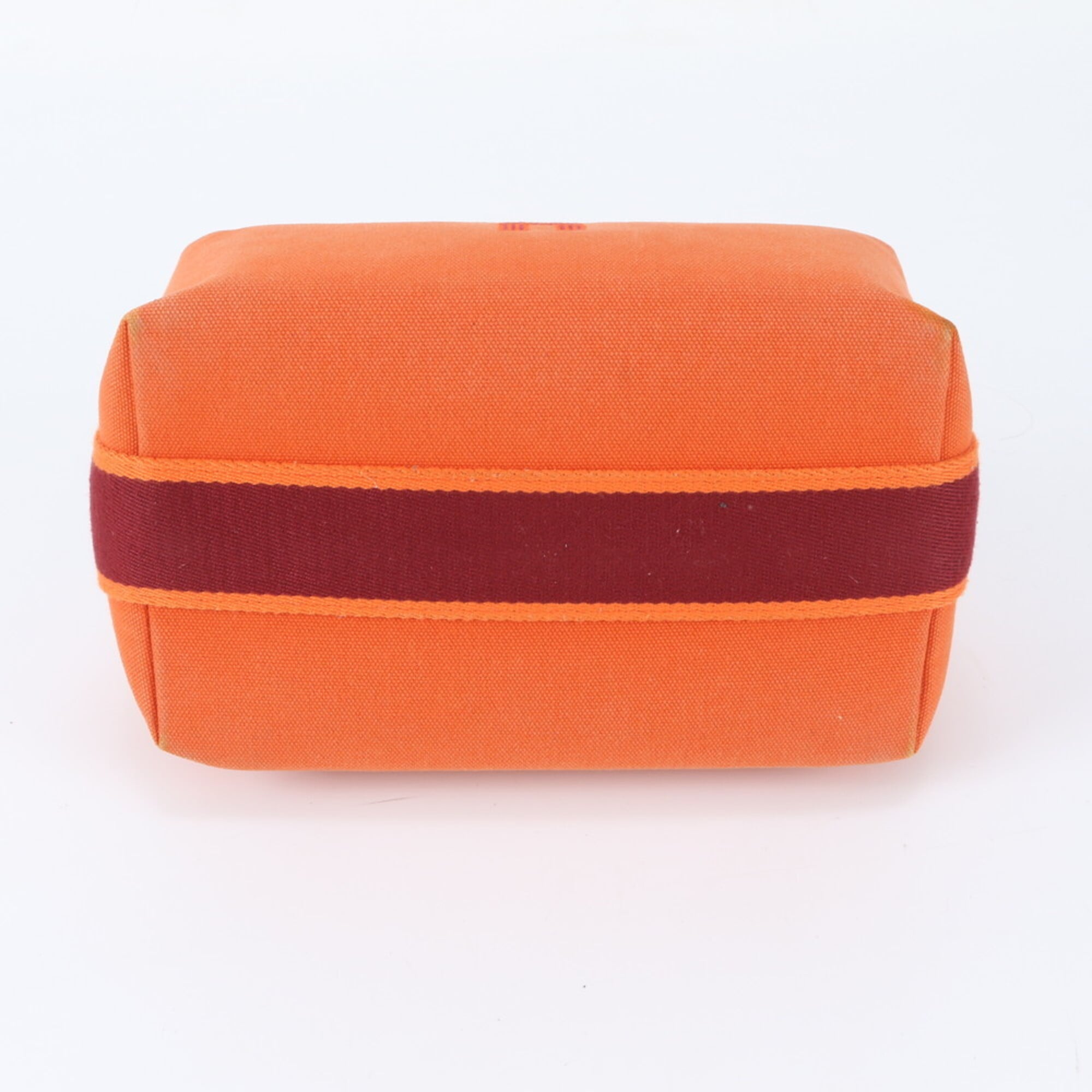 Hermes Orange Red Color Leather Canvas Handbag Pouch (Pre-Owned)