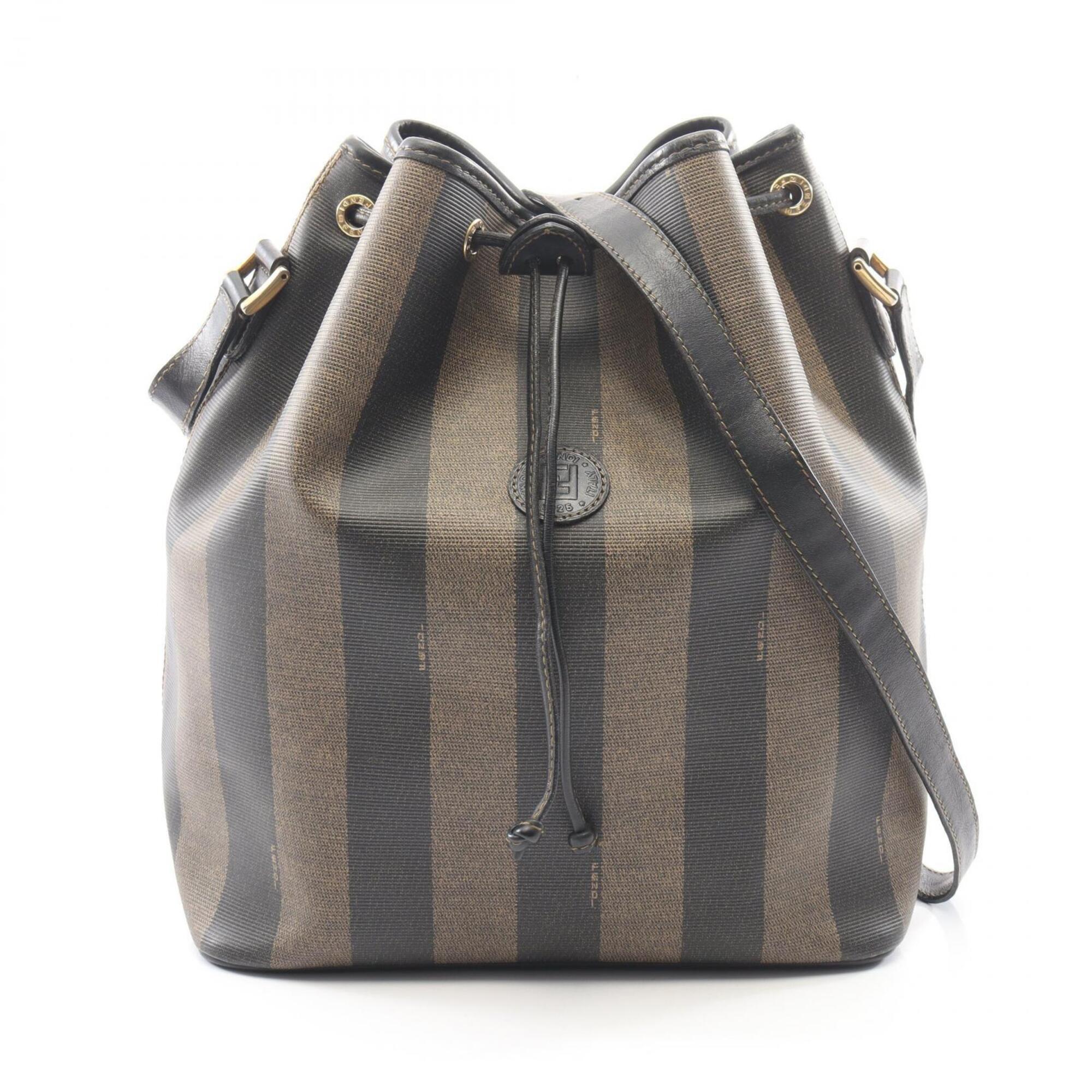 Fendi Black Brown Coated Canvas Leather Handbag Shoulder Bag (Pre-Owned)