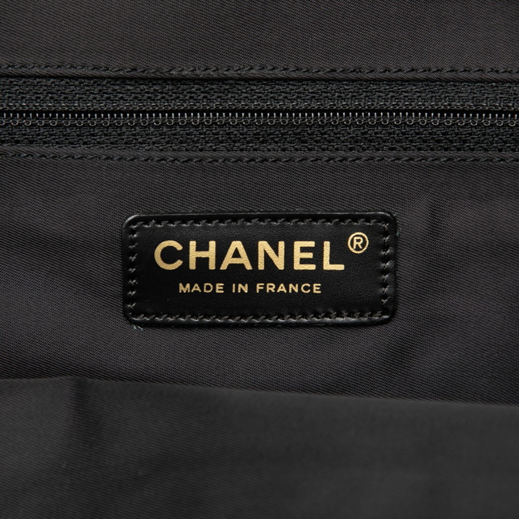 Chanel New Travel Line Black Nylon Leather Handbag Tote Bag (Pre-Owned)