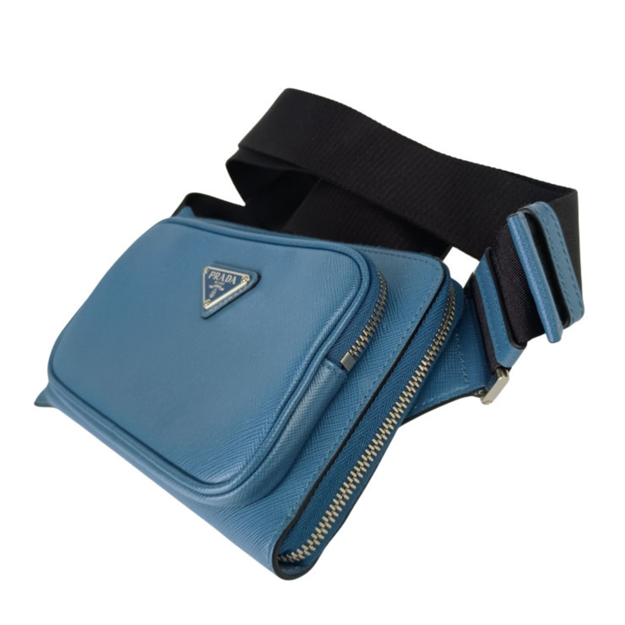 Prada Blue Saffiano Triangle Shoulder Bag Sling Bag (Pre-Owned)