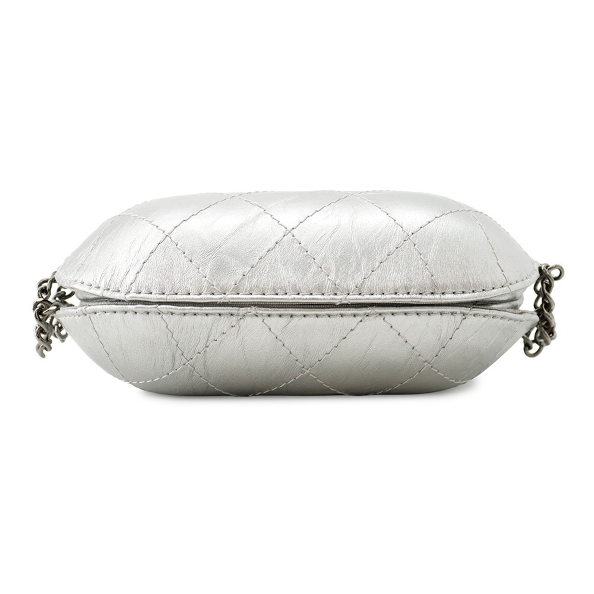 Chanel Gabriel Silver Leather Handbag Shoulder Bag (Pre-Owned)