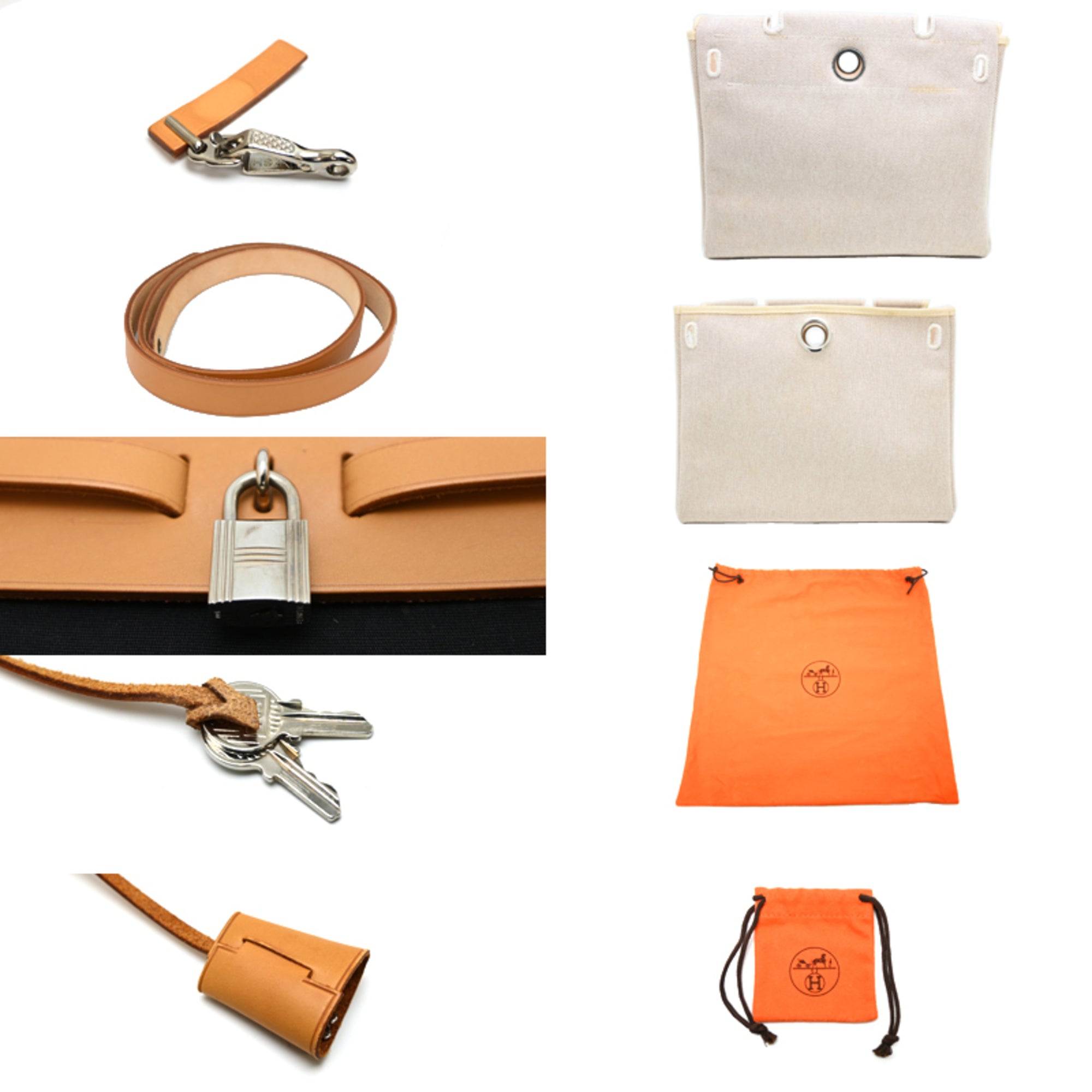 Hermes Beige Black Toile Officier Handbag Shoulder Bag (Pre-Owned)