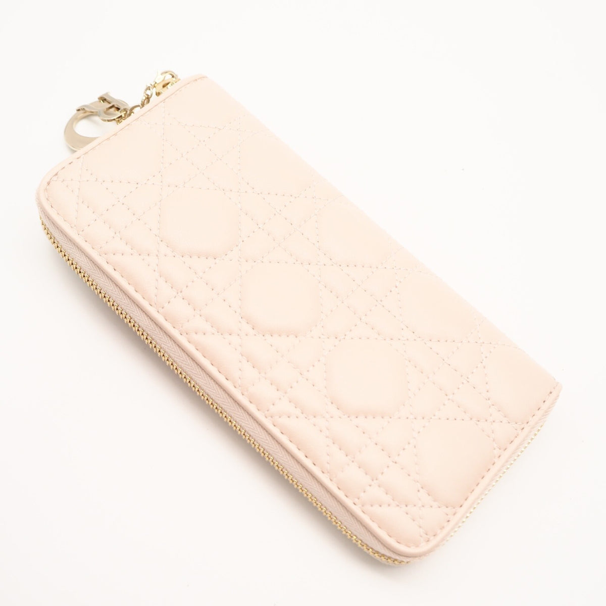 Christian Dior Lady Dior Pink Beige Leather Long Wallet (Bi-Fold) (Pre-Owned)