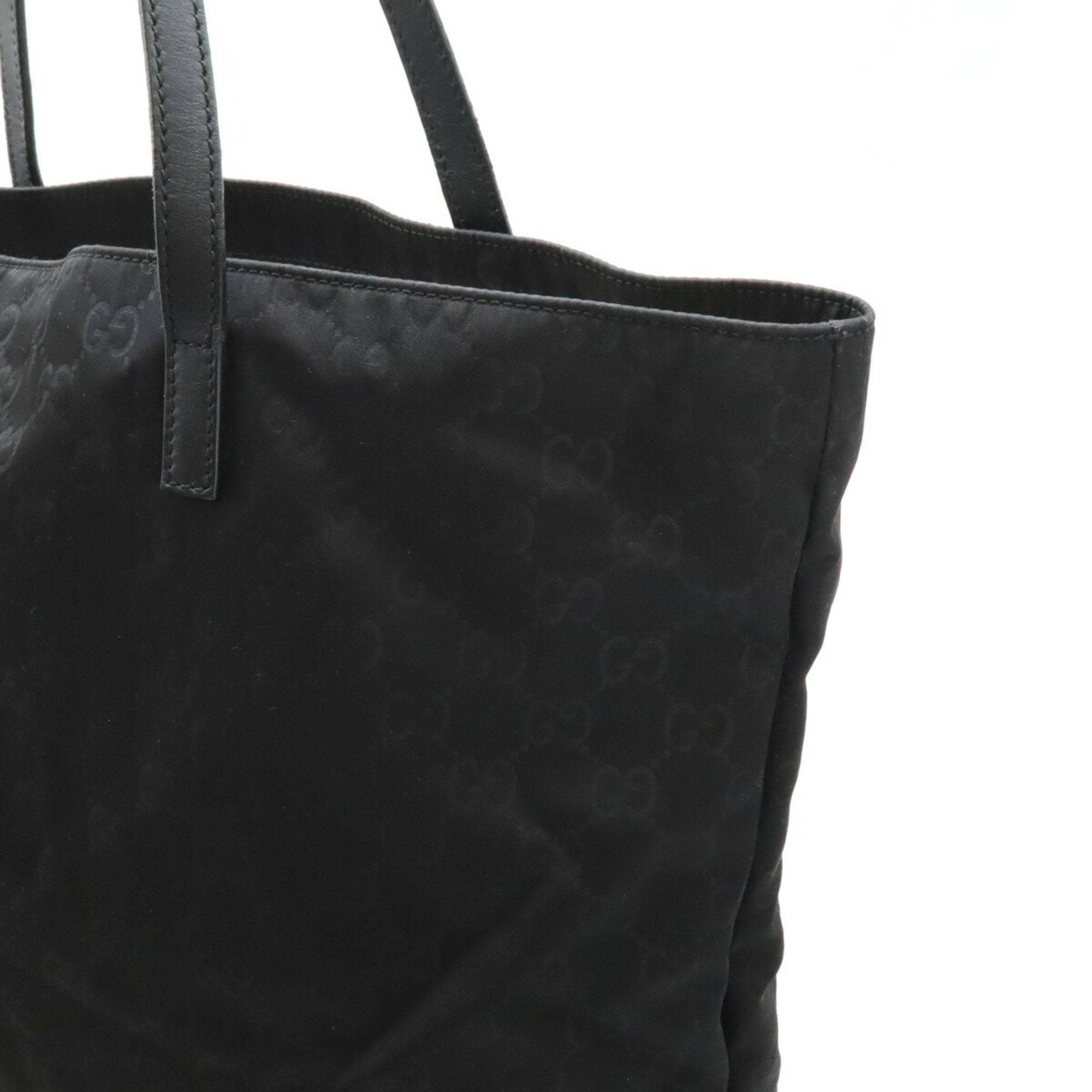 Gucci Black Nylon Leather Shoulder Bag Tote Bag (Pre-Owned)