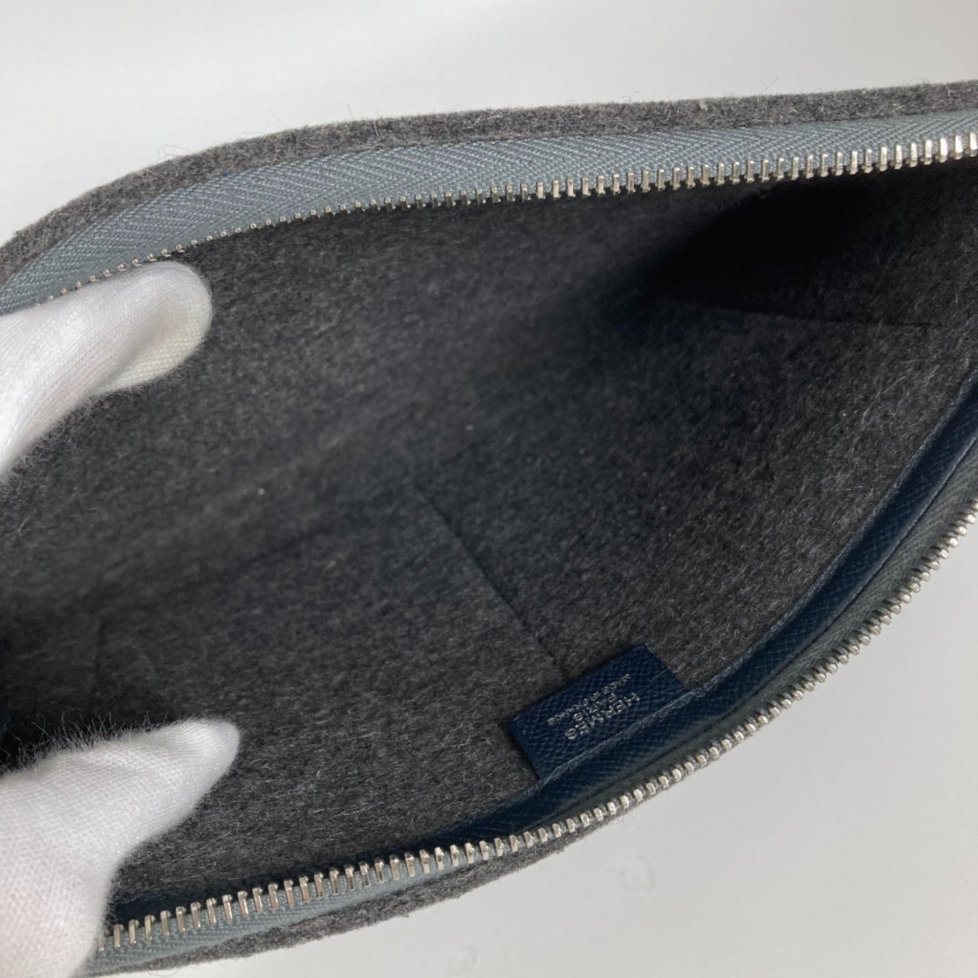 Hermes Bicolor Gray Navy Felt Leather Clutch Bag Pouch (Pre-Owned)