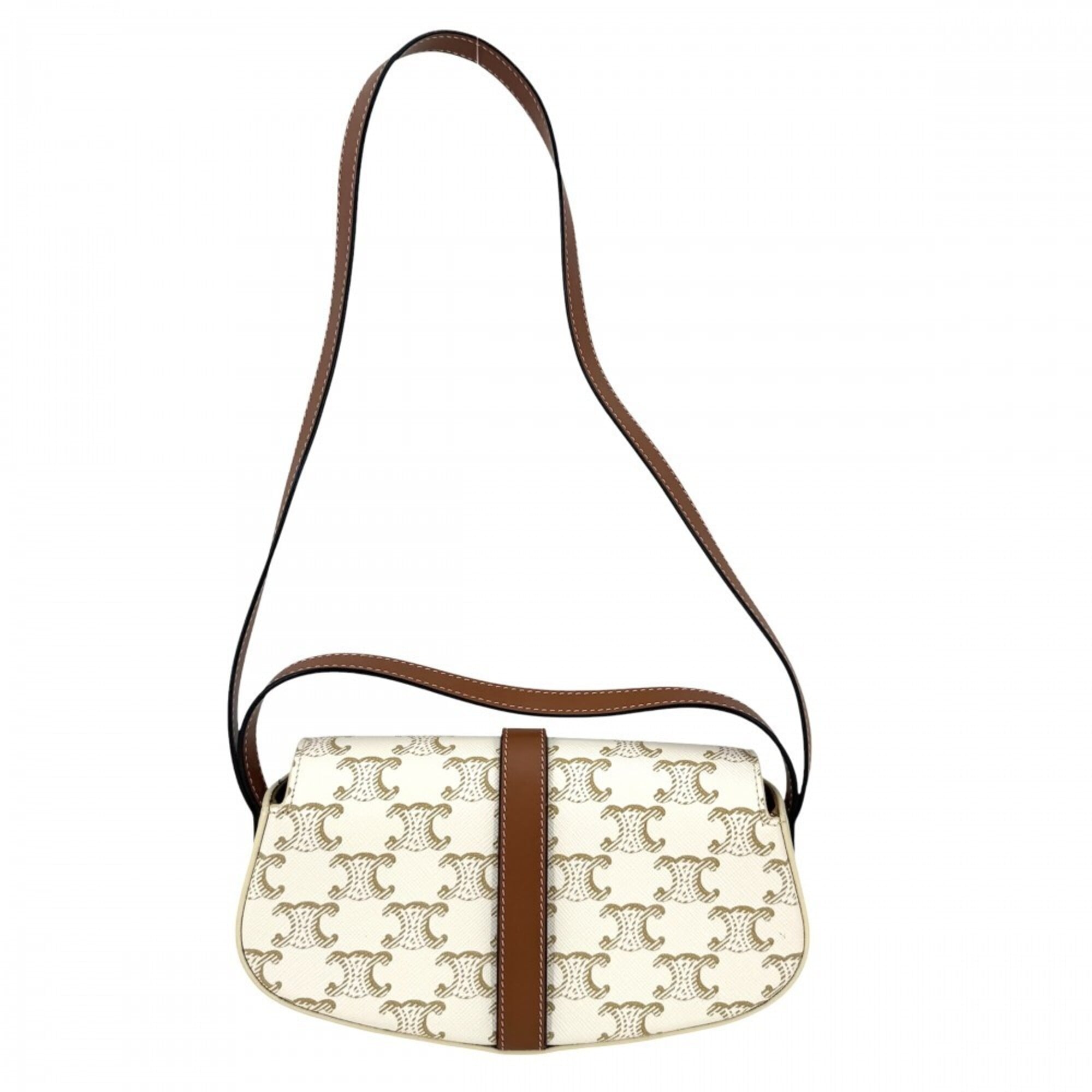 Celine Brown White Coated Canvas Shoulder Bag (Pre-Owned)