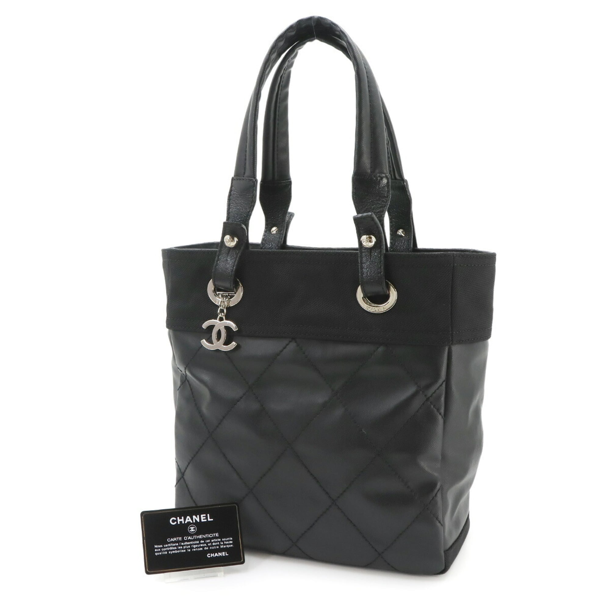 Chanel Black Nylon Leather Handbag Tote Bag (Pre-Owned)