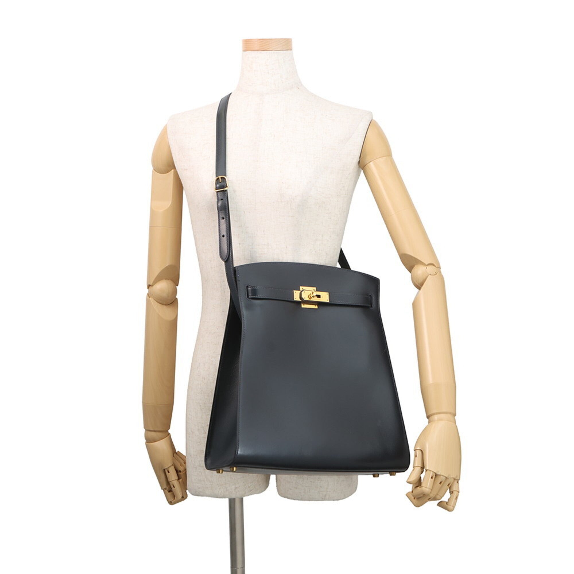 Hermes Kelly Blue Indigo Box Calf Leather Handbag (Pre-Owned)