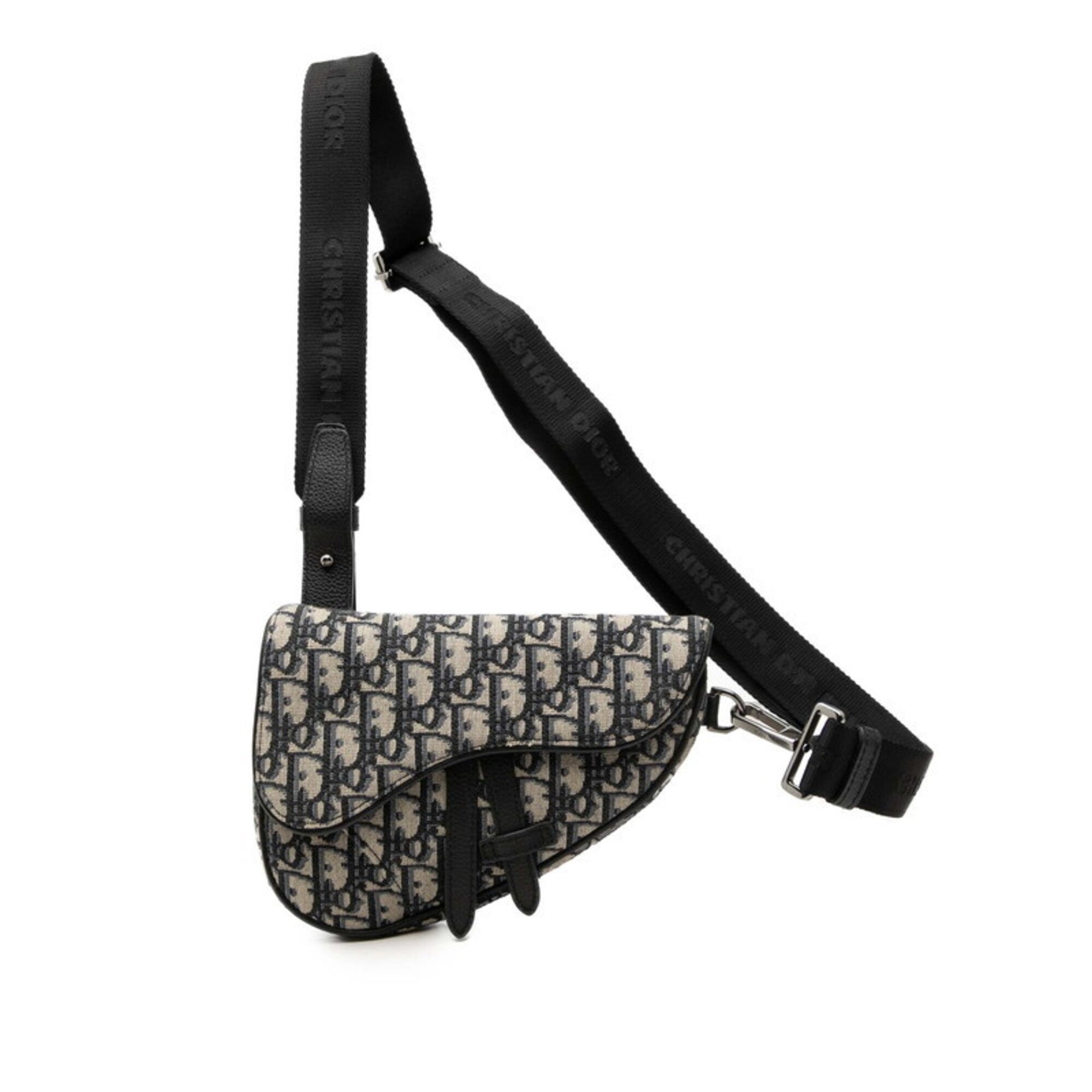 Christian Dior Beige Navy Black Canvas Leather Sling Bag (Pre-Owned)