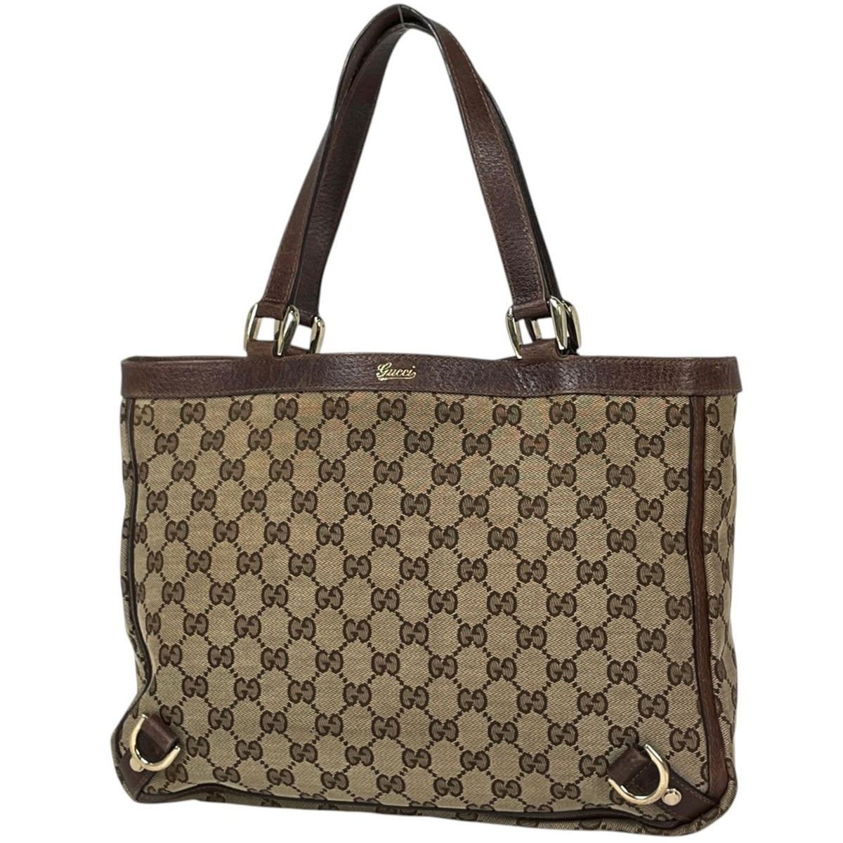 Gucci Abbey Beige Brown Gg Canvas Leather Tote Bag (Pre-Owned)