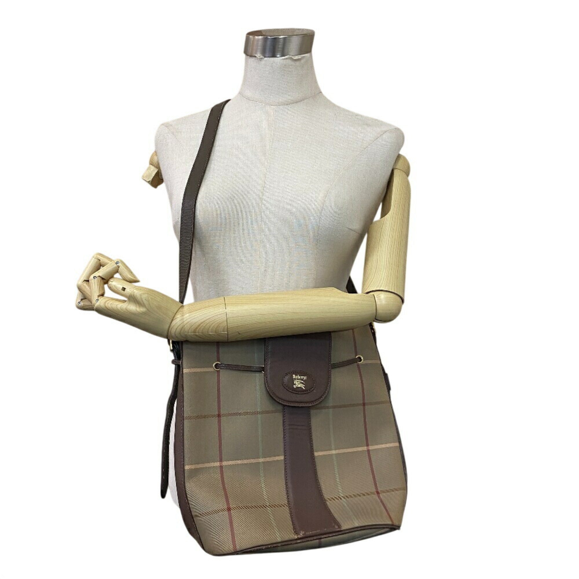 Burberry Burberrys Brown Green Khaki Canvas Shoulder Bag (Pre-Owned)