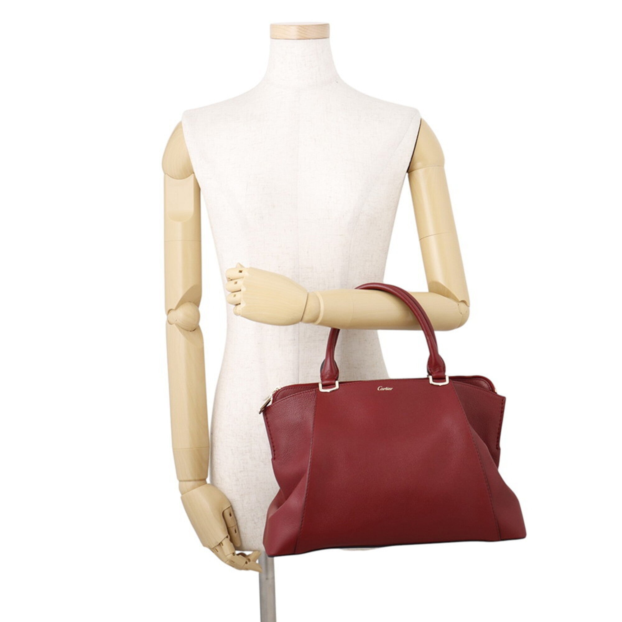 Cartier Bordeaux Leather Handbag Shoulder Bag (Pre-Owned)