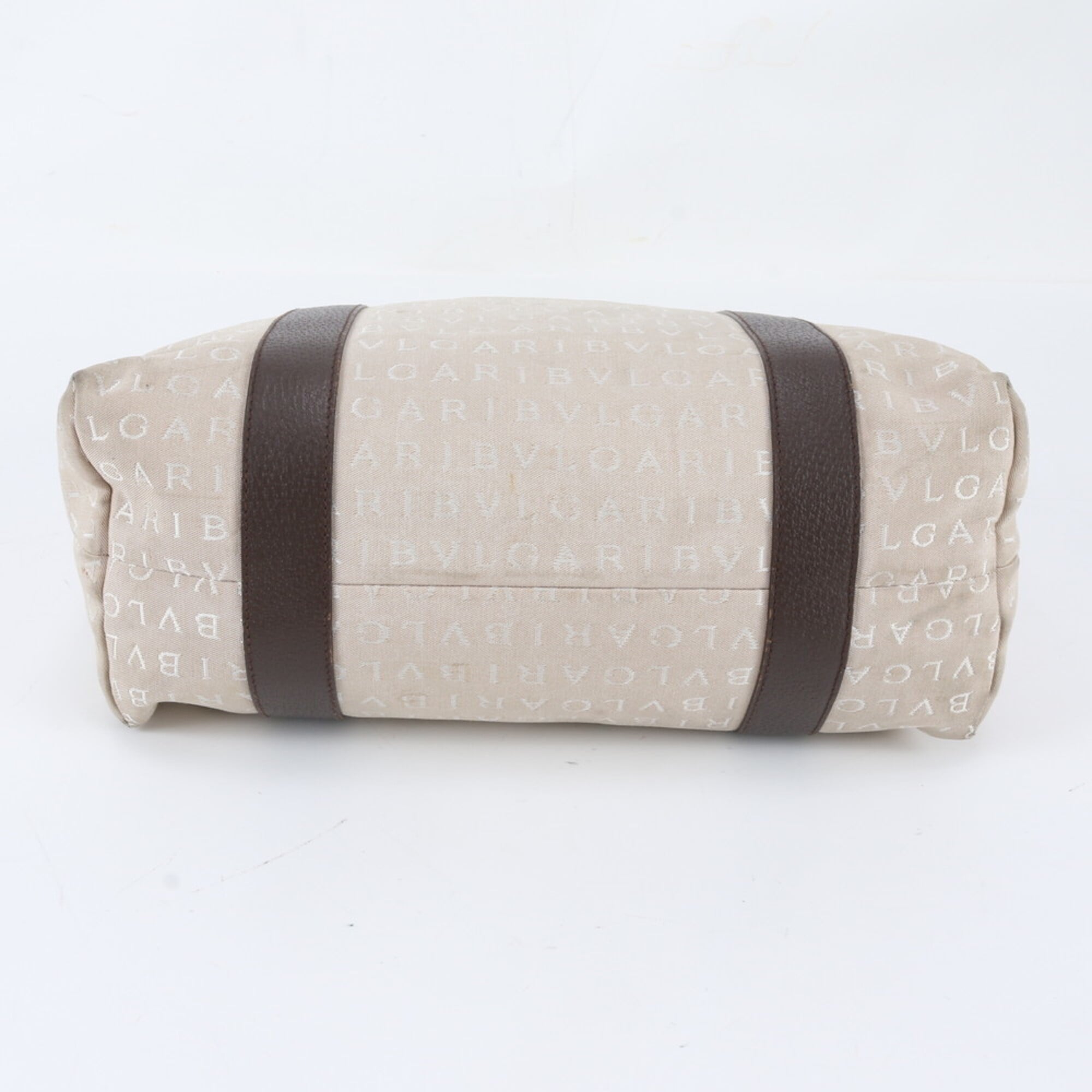 Bvlgari Beige Leather Canvas Handbag Tote Bag (Pre-Owned)