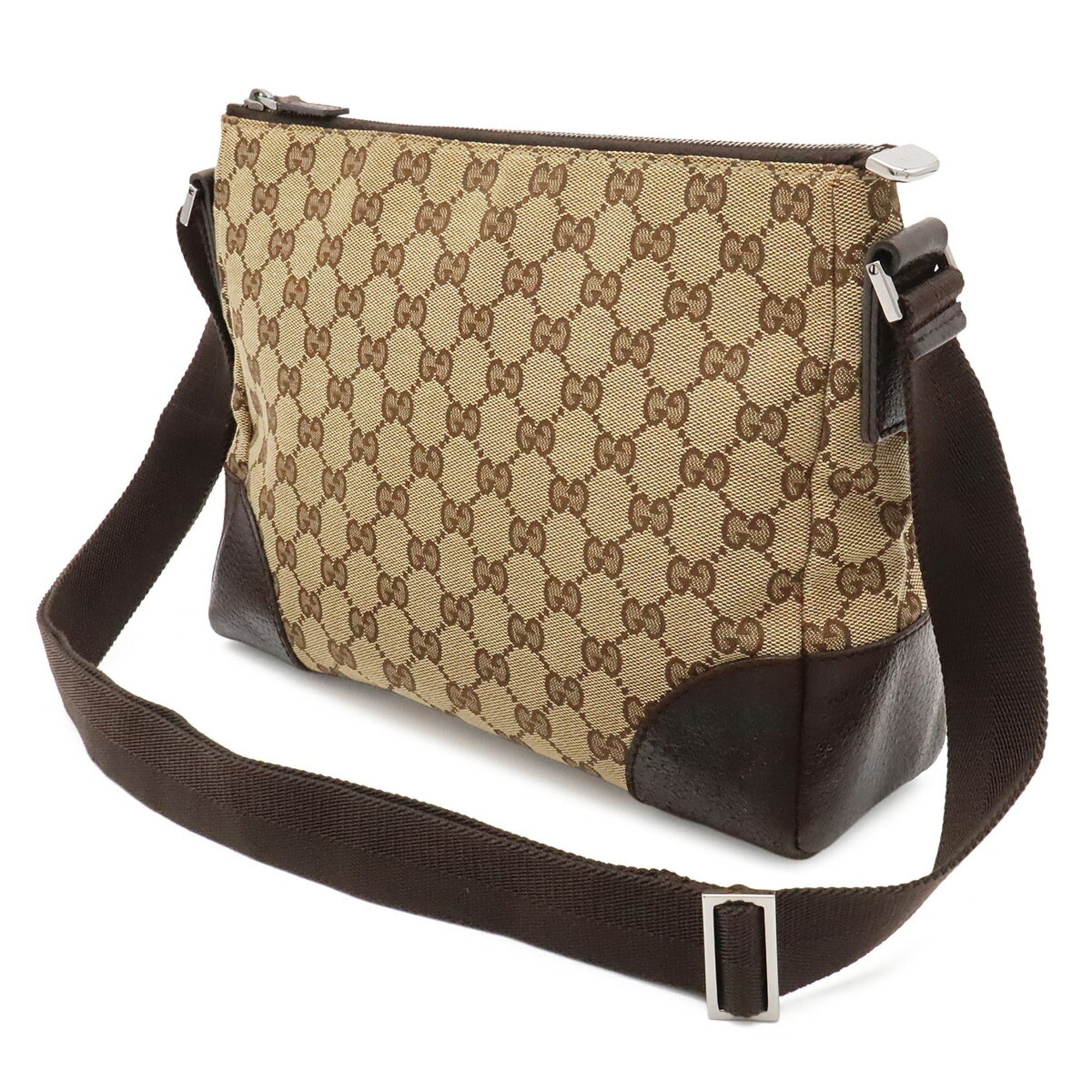 Gucci Gg Canvas Beige Dark Brown Khaki Gg Canvas Leather Handbag Shoulder Bag (Pre-Owned)