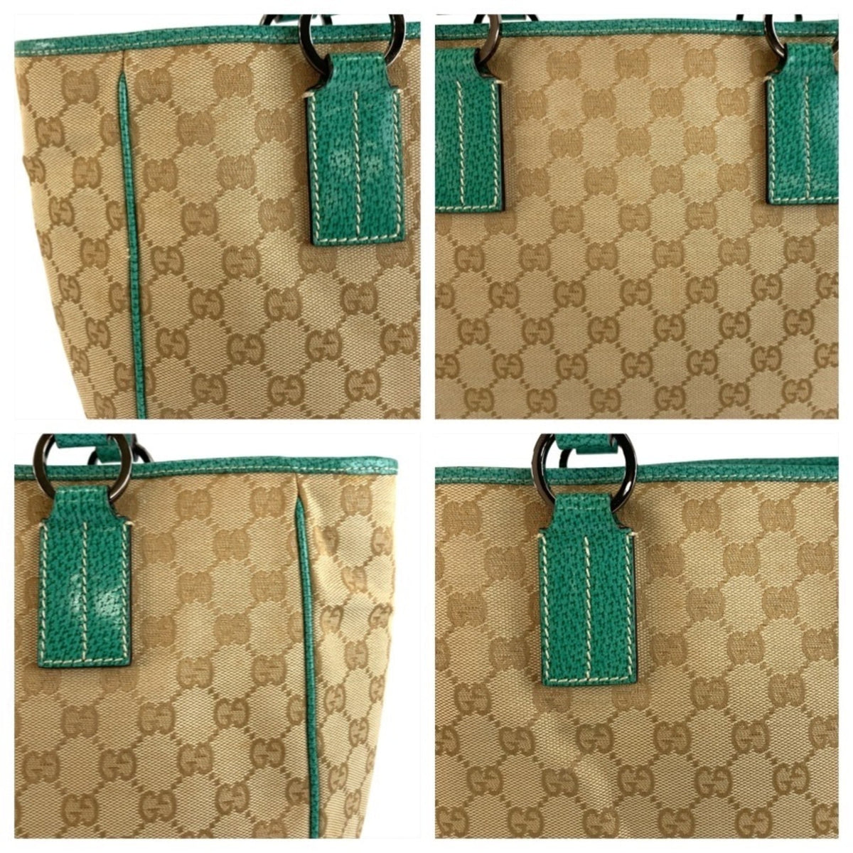 Gucci Gg Canvas Beige Green Gg Canvas Shoulder Bag Tote Bag (Pre-Owned)
