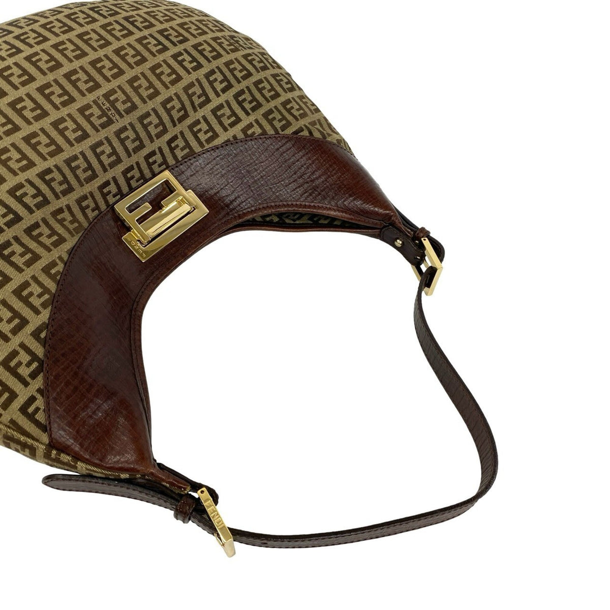Fendi Brown Khaki Leather Canvas Shoulder Bag (Pre-Owned)