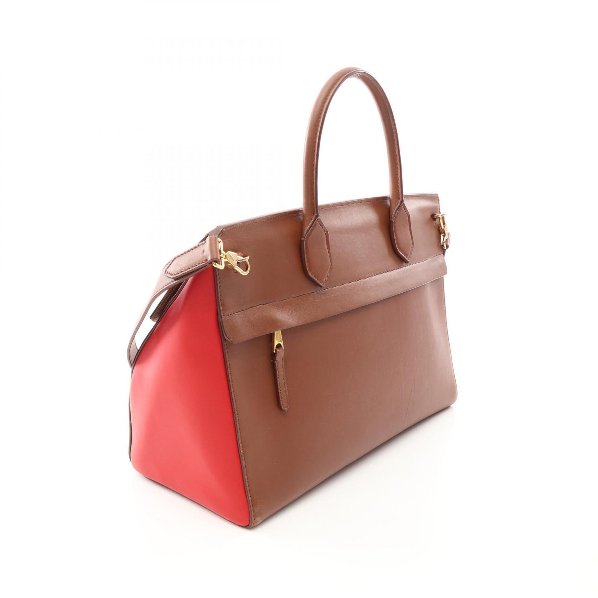Burberry Brown Red Color Leather Handbag Tote Bag (Pre-Owned)