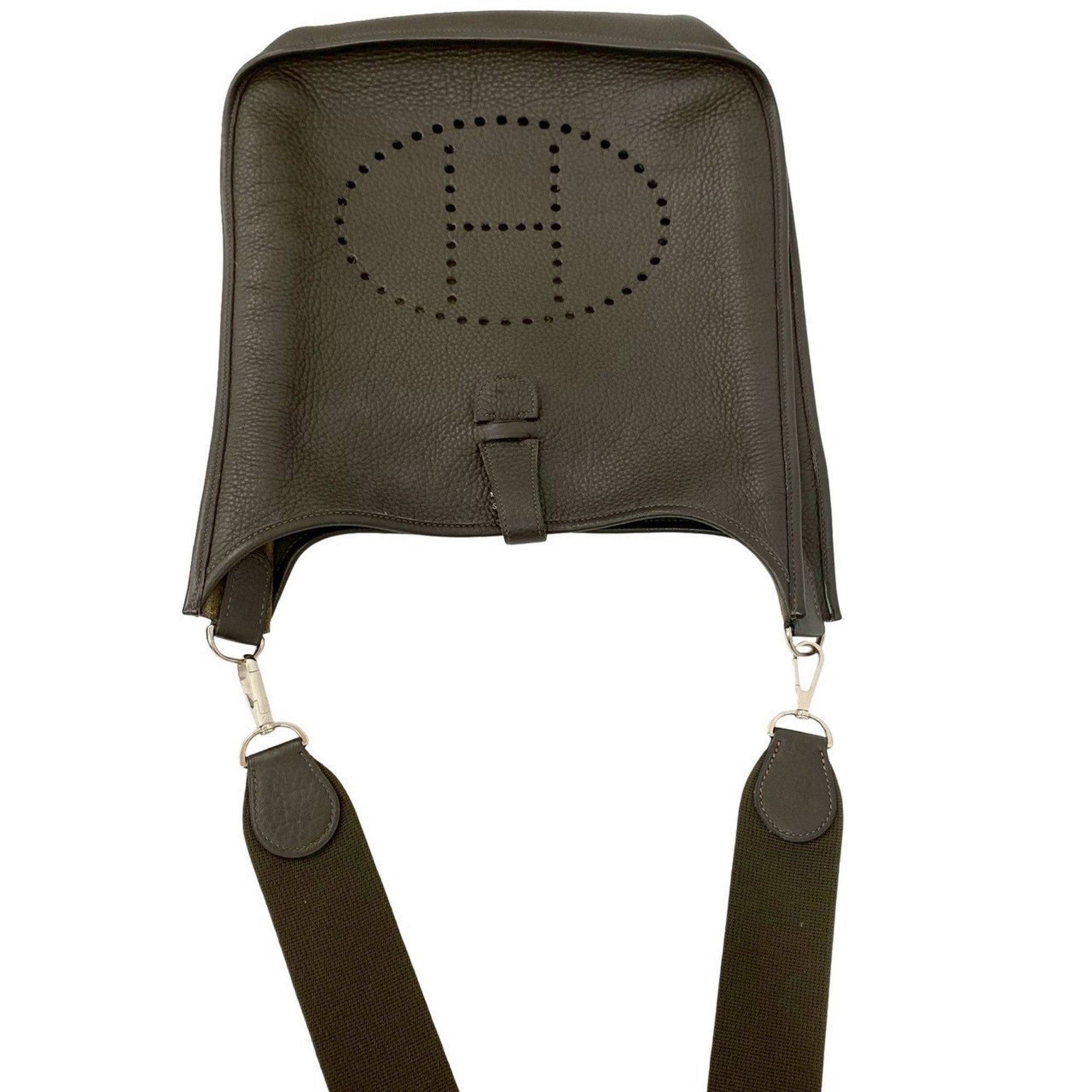 Hermes Khaki Taurillon Clemence Leather Pochette Shoulder Bag (Pre-Owned)