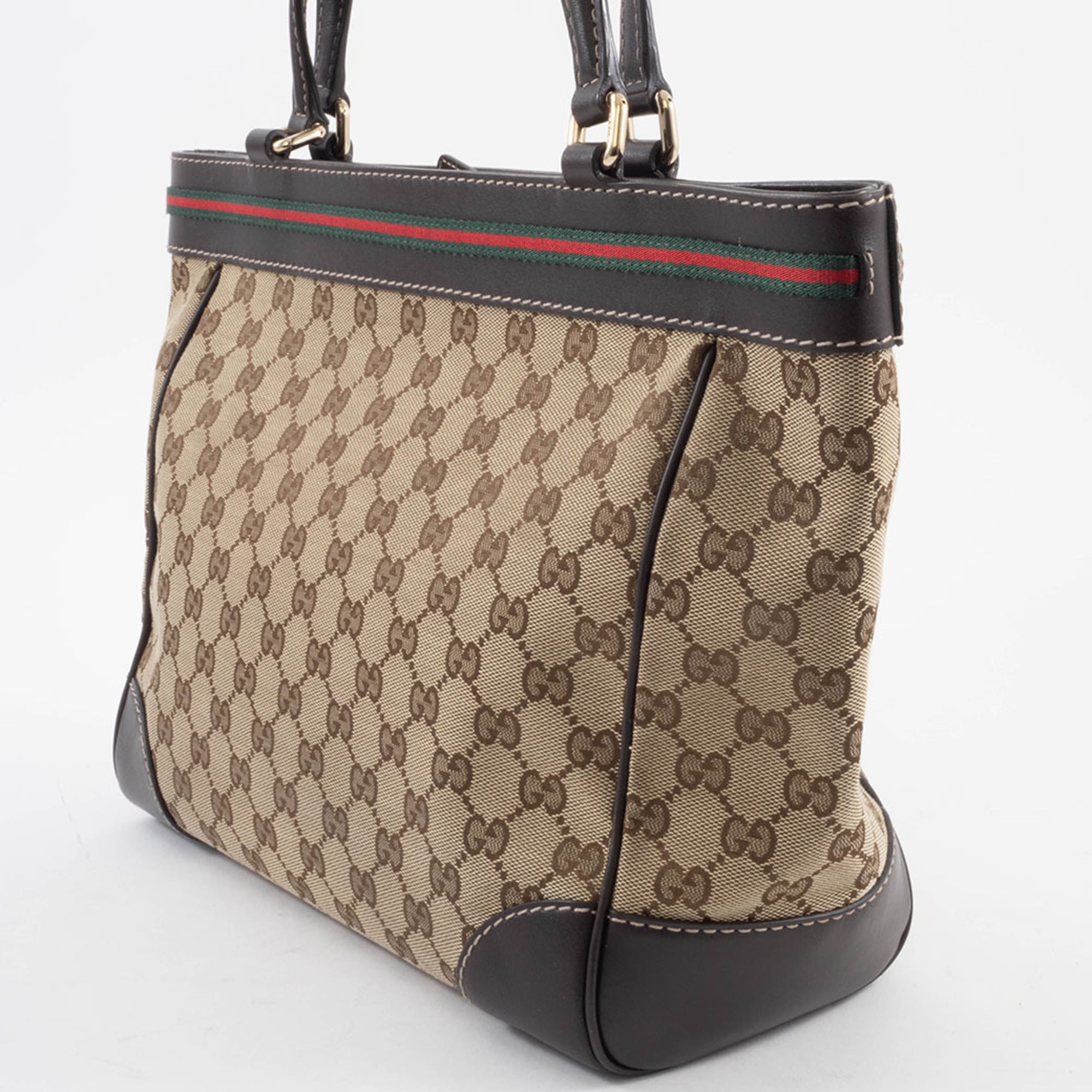 Gucci Gg Canvas Beige Brown Gg Canvas Leather Handbag (Pre-Owned)