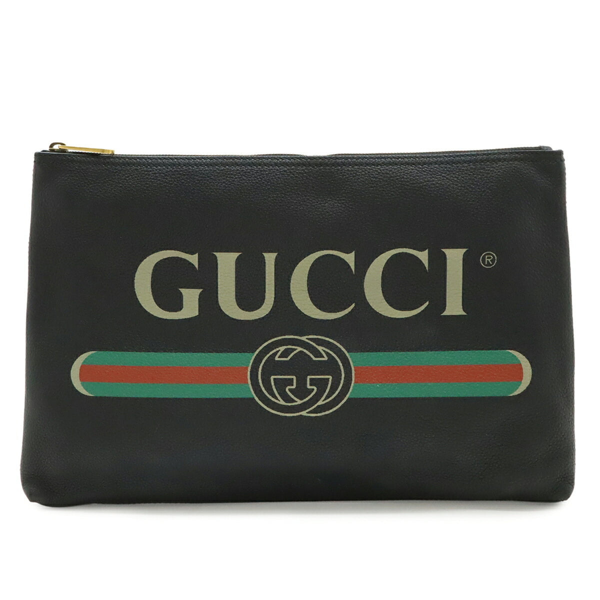 Gucci Black Green Red Color Leather Clutch Bag (Pre-Owned)