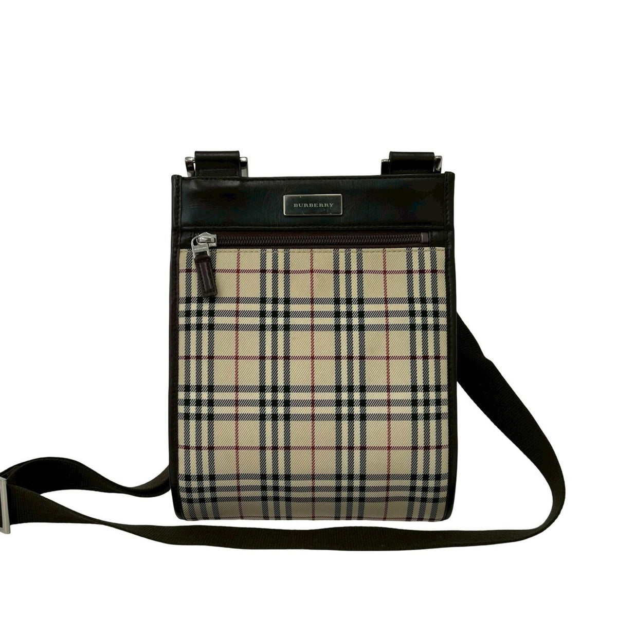 Burberry Beige Brown Canvas Leather Pochette Shoulder Bag (Pre-Owned)