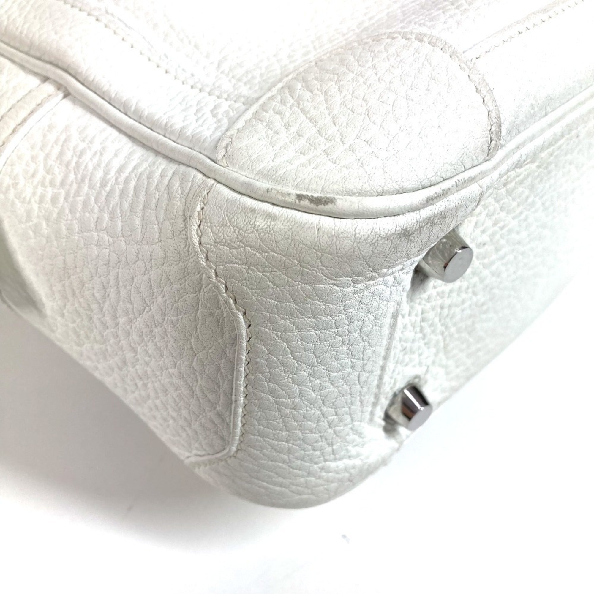 Hermes White Leather Boston Bag Handbag (Pre-Owned)