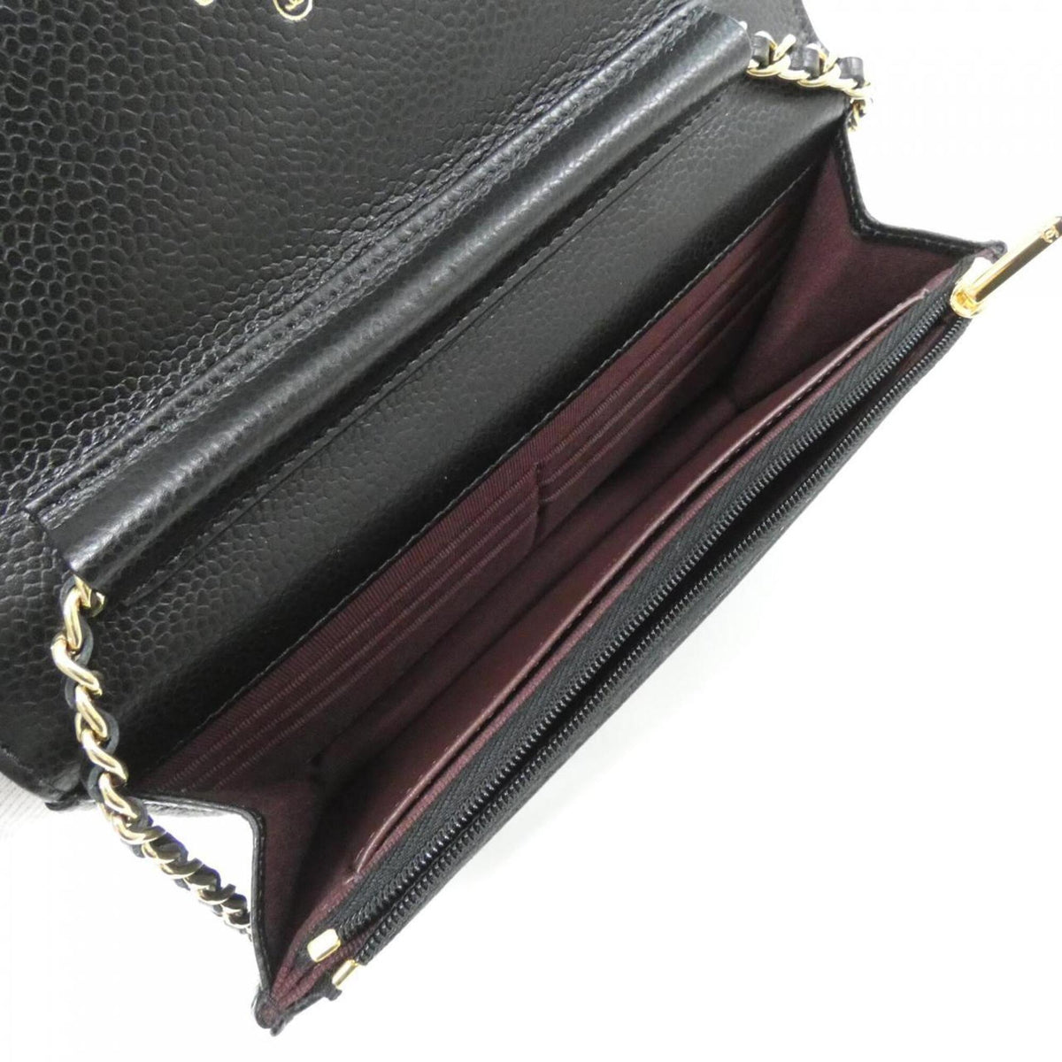 Chanel Black Bordeaux Grained Calfskin Chain/Shoulder Wallet (Pre-Owned)