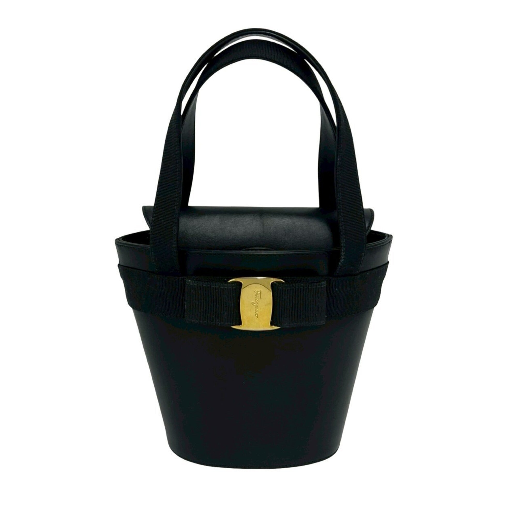 Salvatore Ferragamo Black Leather Handbag Tote Bag (Pre-Owned)