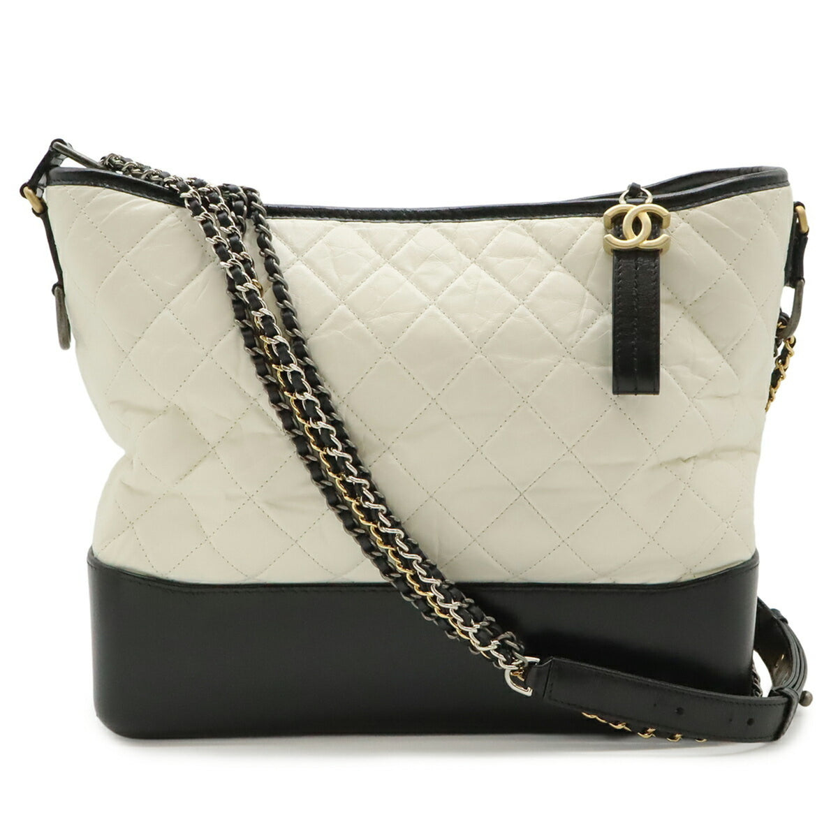 Chanel Gabriel Black White Leather Shoulder Bag (Pre-Owned)
