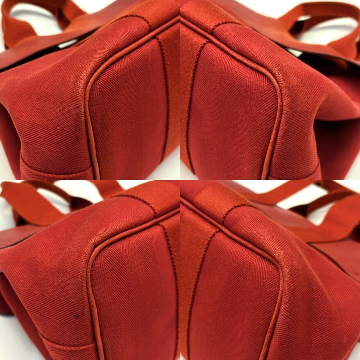Hermes Red Color Toile Chevron Handbag Pouch (Pre-Owned)