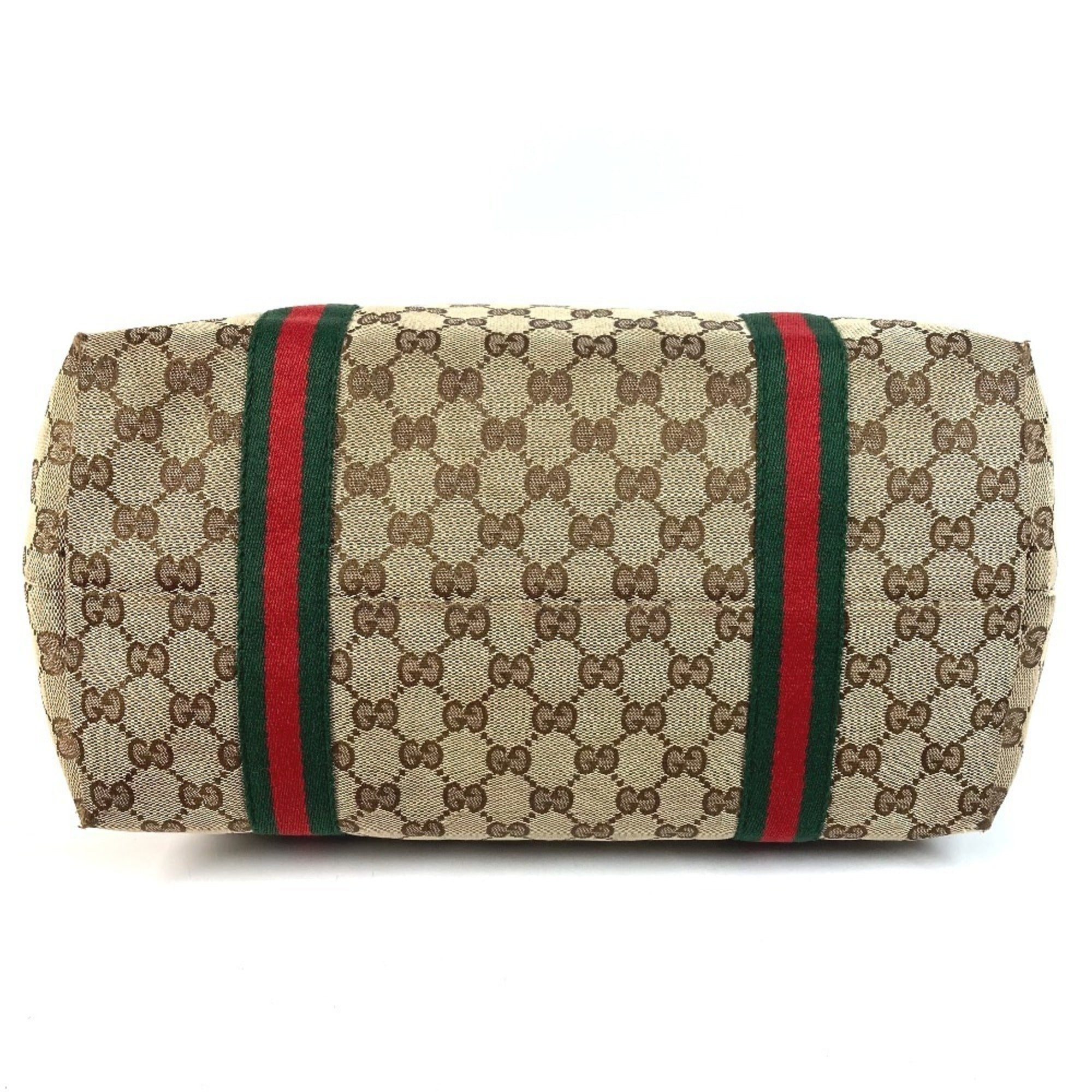 Gucci Sherry Line Beige Dark Brown Gg Canvas Leather Shoulder Bag Tote Bag (Pre-Owned)
