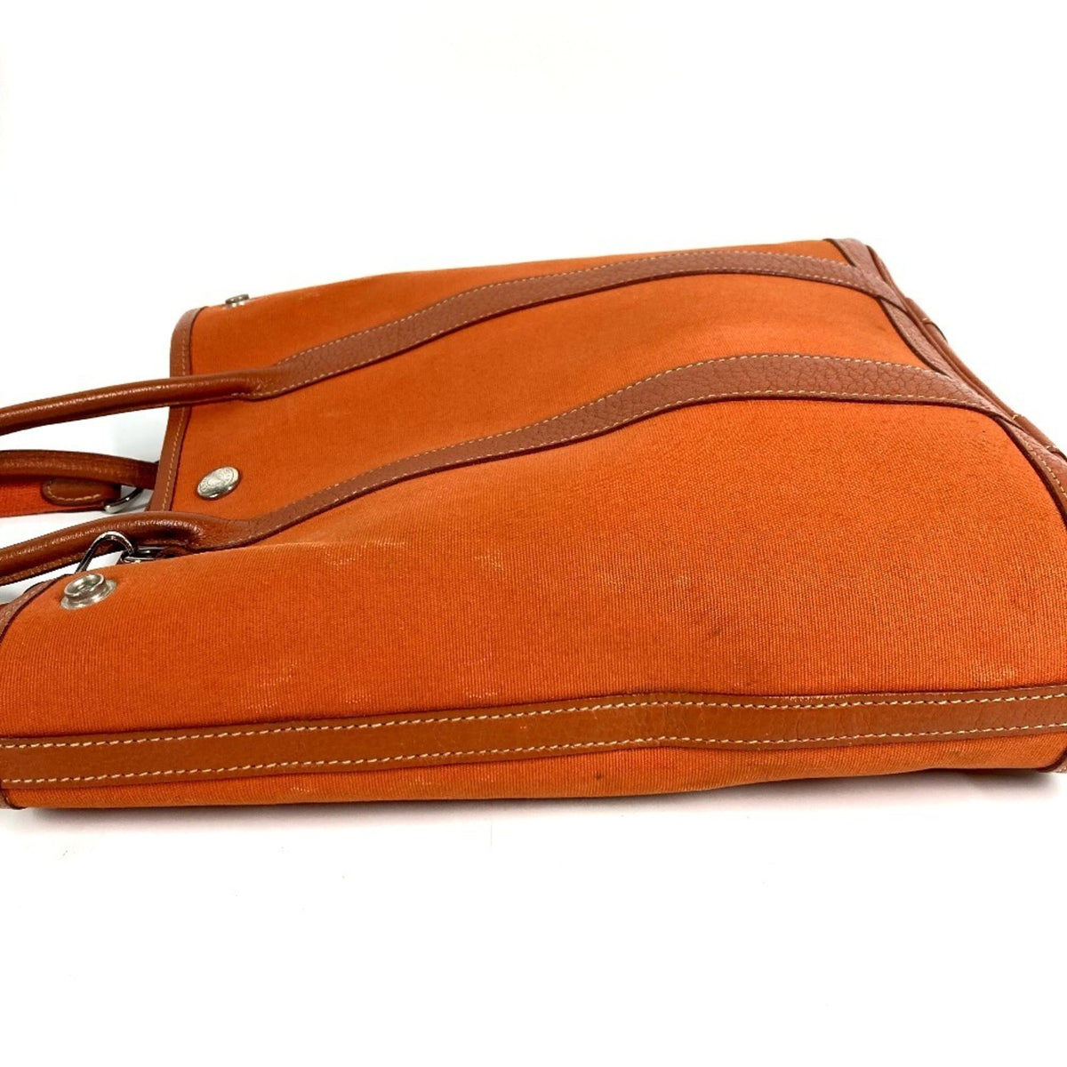 Hermes Garden Orange Leather Canvas Shoulder Bag Tote Bag (Pre-Owned)