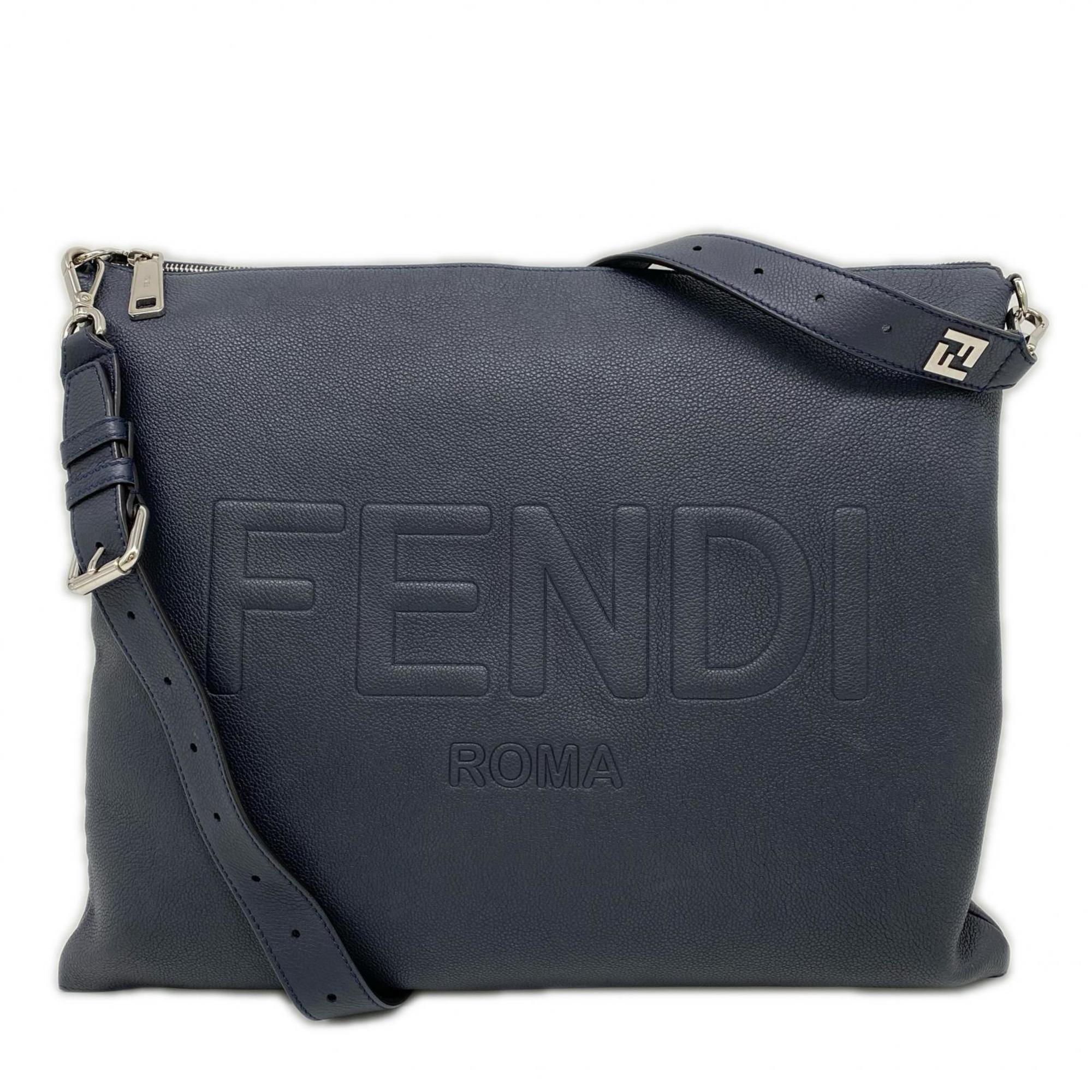 Fendi Brown Navy Leather Shoulder Bag (Pre-Owned)