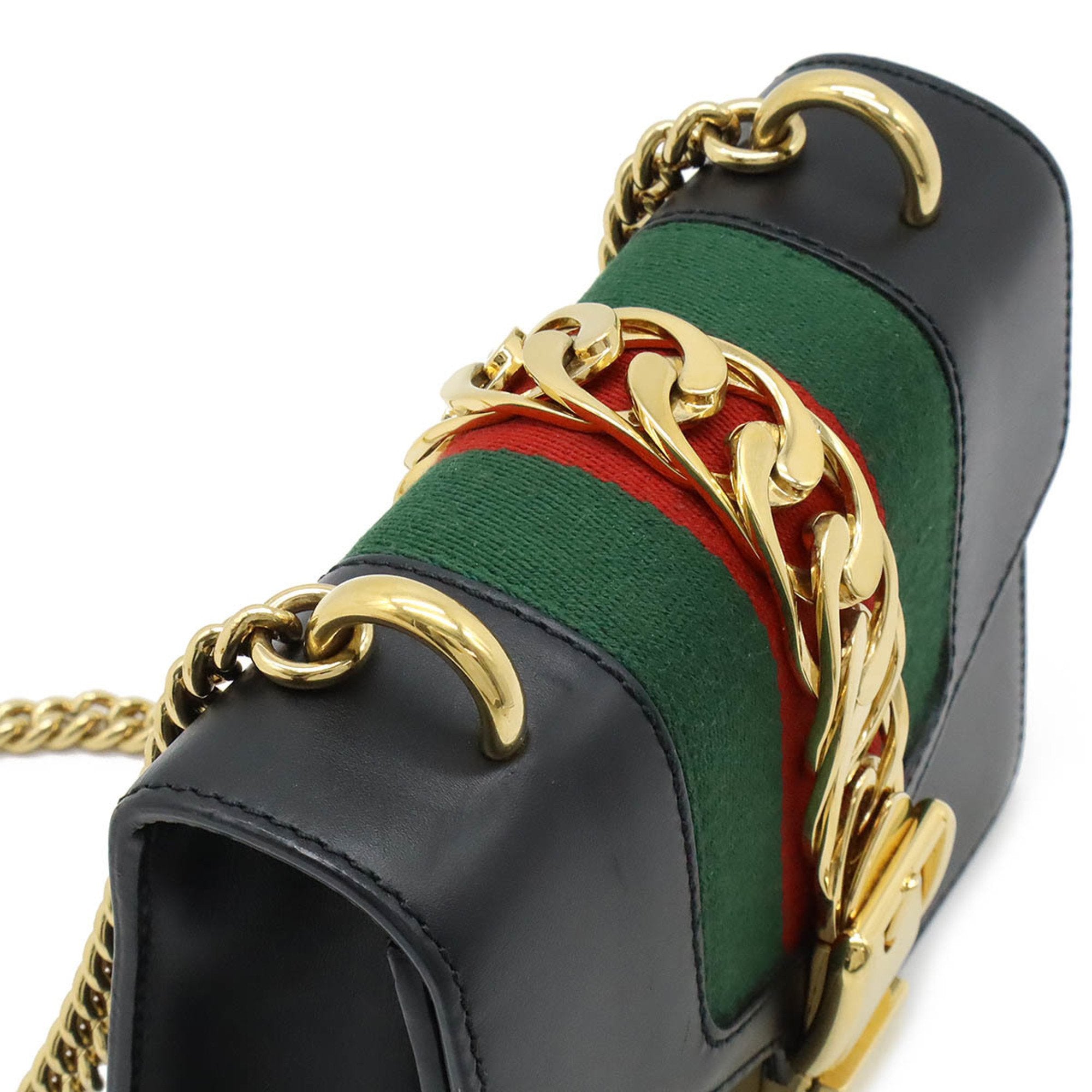 Gucci Black Green Red Color Leather Pochette Shoulder Bag (Pre-Owned)