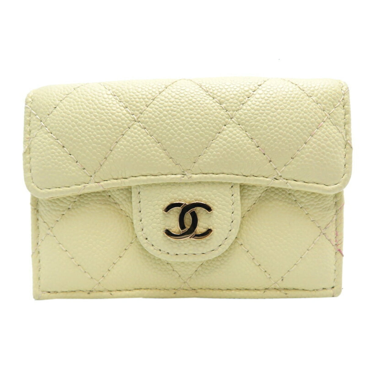 Chanel Cream White Grained Calfskin Wallet (Tri-Fold) (Pre-Owned)