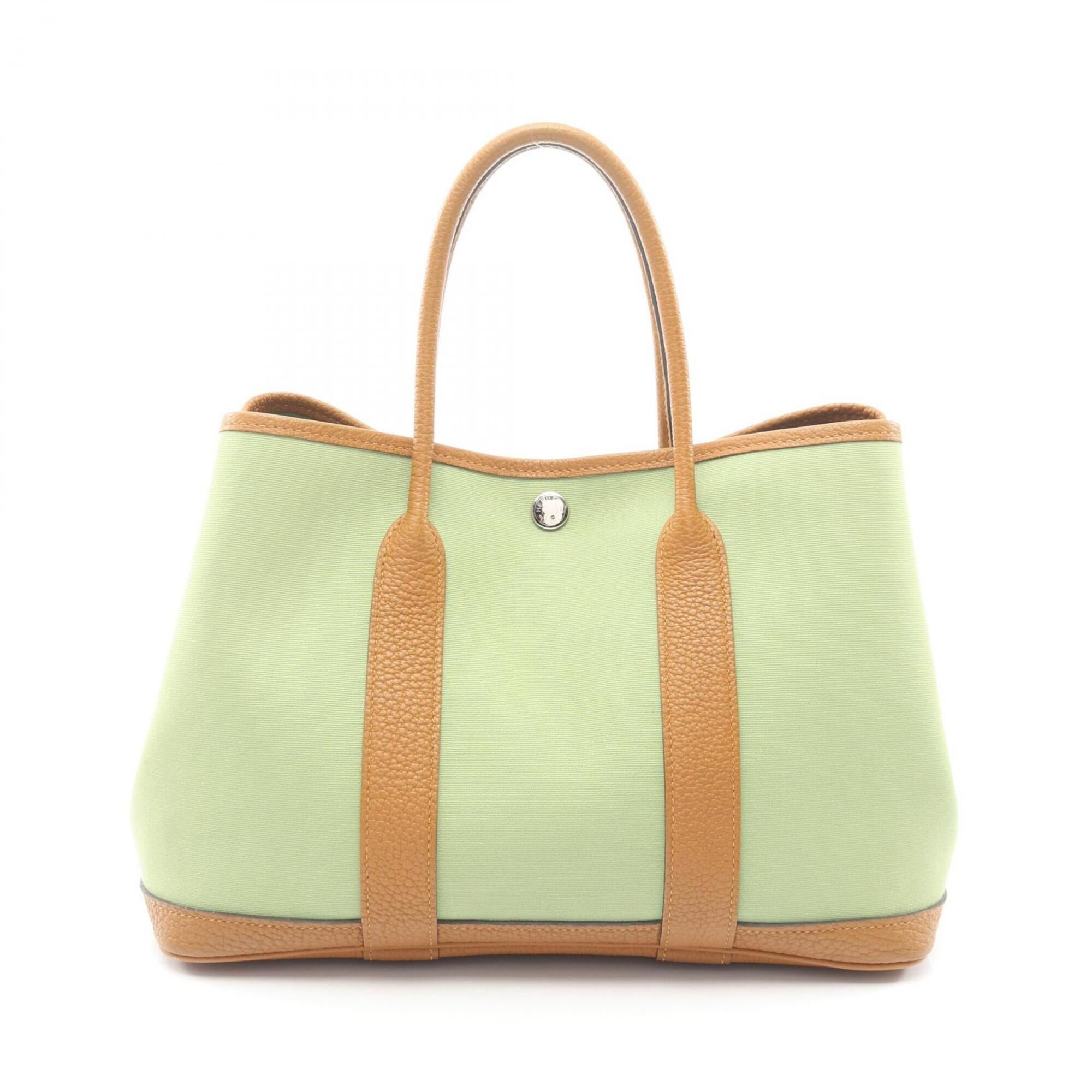 Hermes Brown Green Negonda Leather Toile Officier Handbag Tote Bag (Pre-Owned)