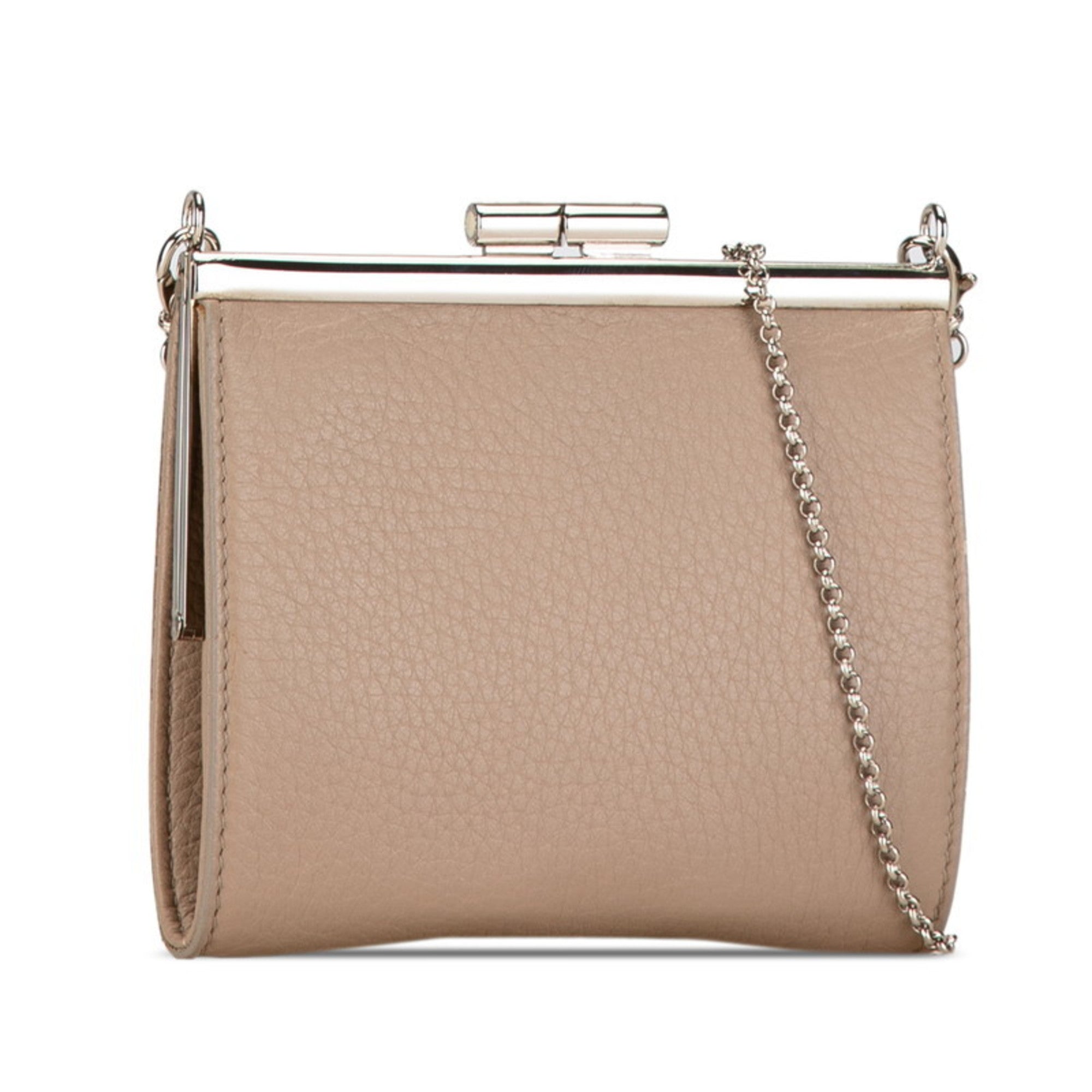 Bvlgari Beige Grayish Leather Chain/Shoulder Wallet (Pre-Owned)