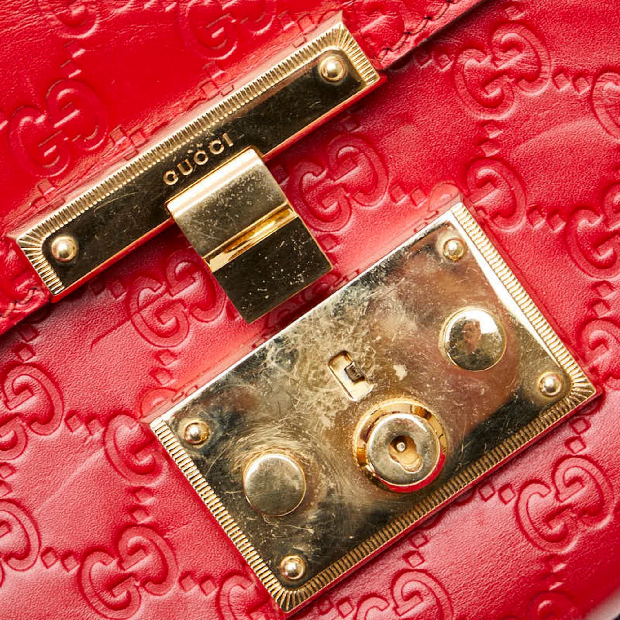 Gucci Padlock Red Color Leather Shoulder Bag (Pre-Owned)
