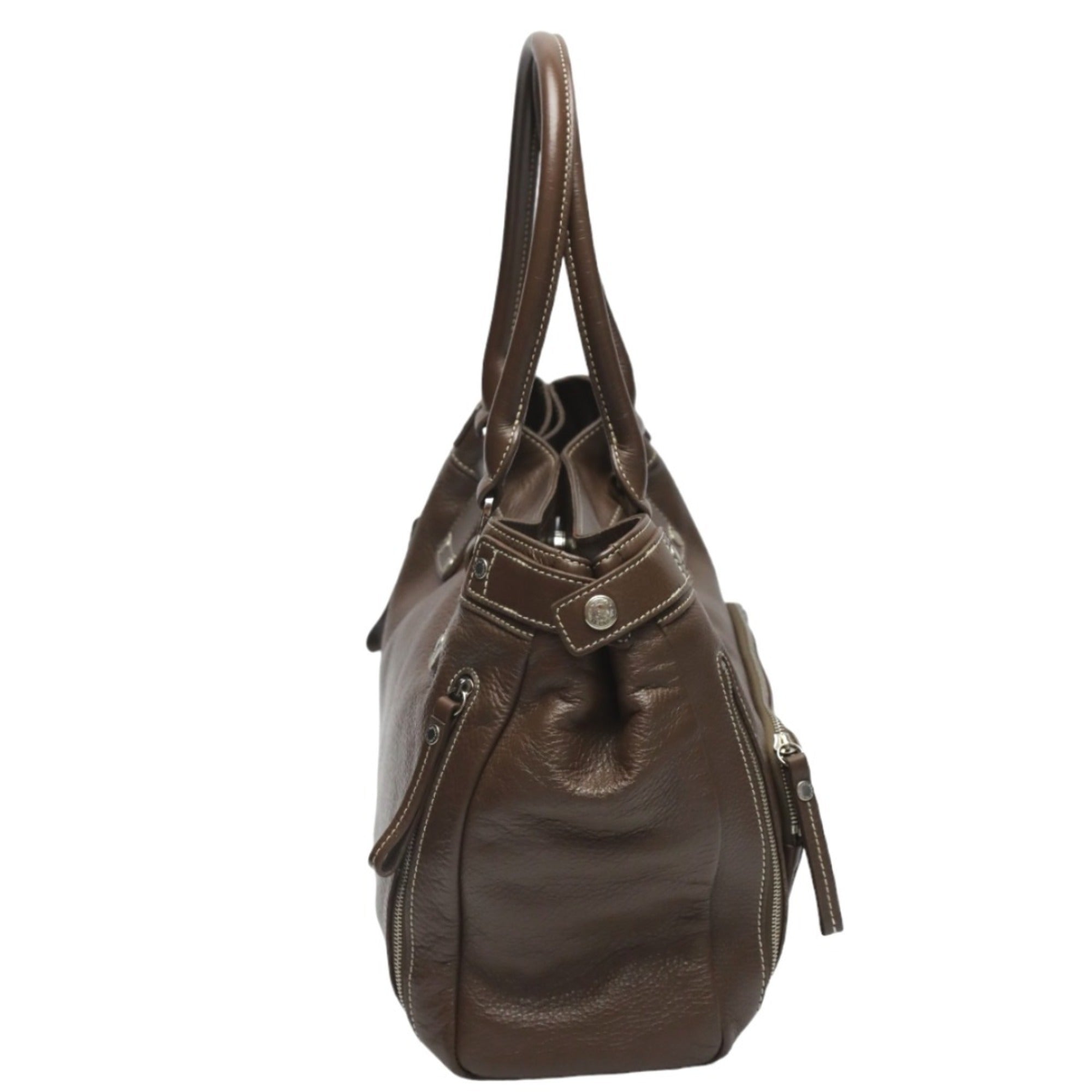 Longchamp Brown Leather Handbag Tote Bag (Pre-Owned)
