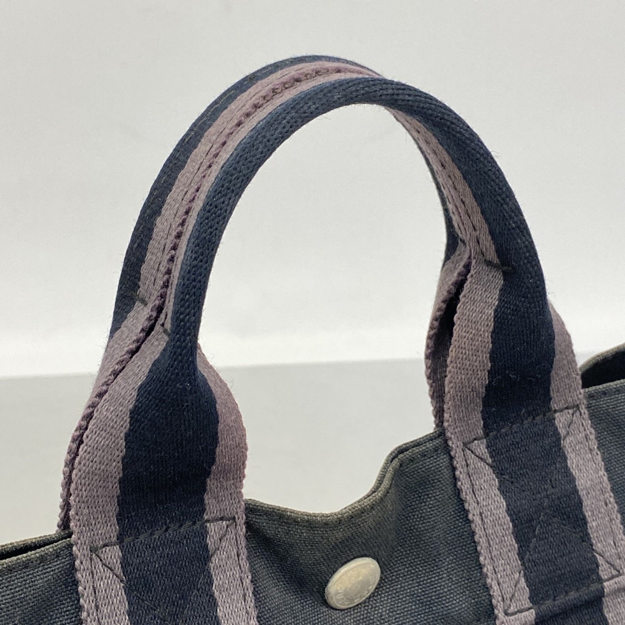 Hermes Black Gray Canvas Handbag (Pre-Owned)