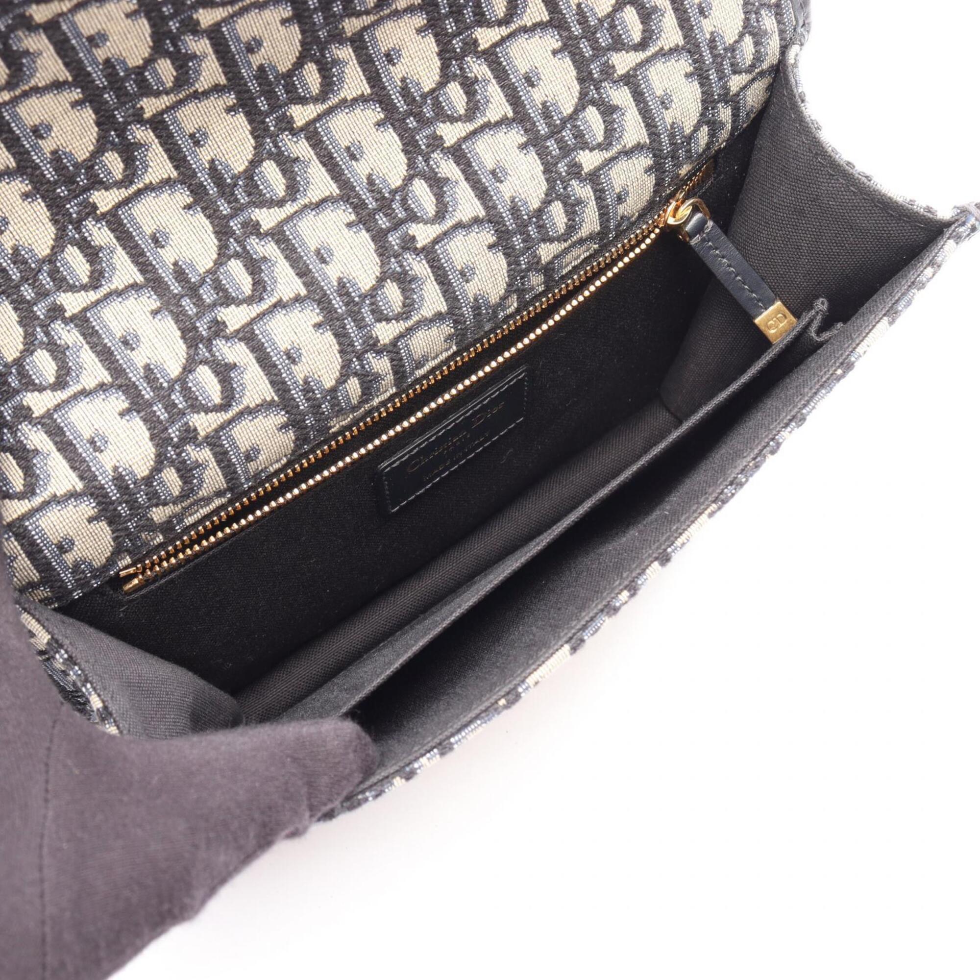 Christian Dior Beige Navy Canvas Leather Handbag Shoulder Bag (Pre-Owned)