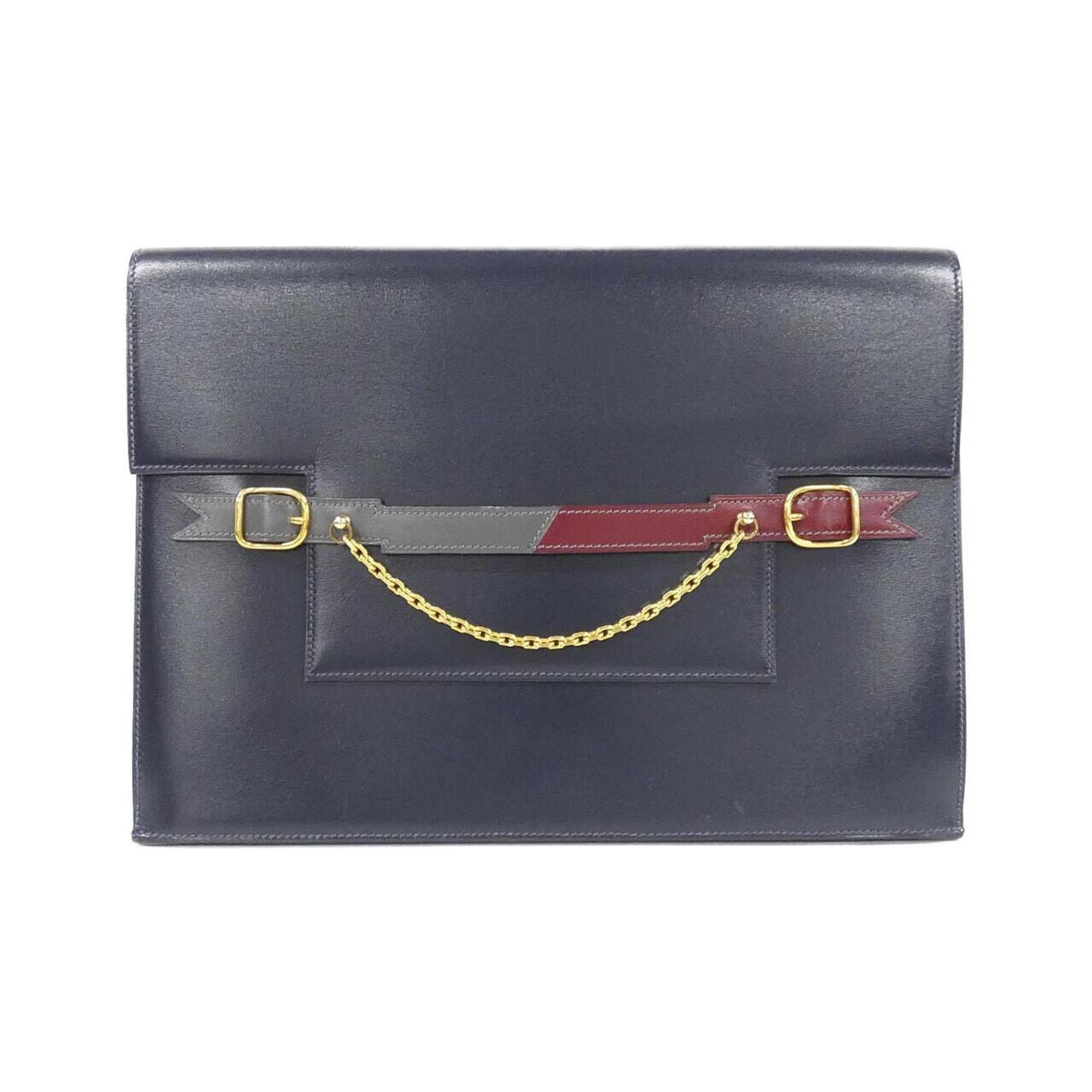 Hermes Navy Box Calf Leather Handbag (Pre-Owned)