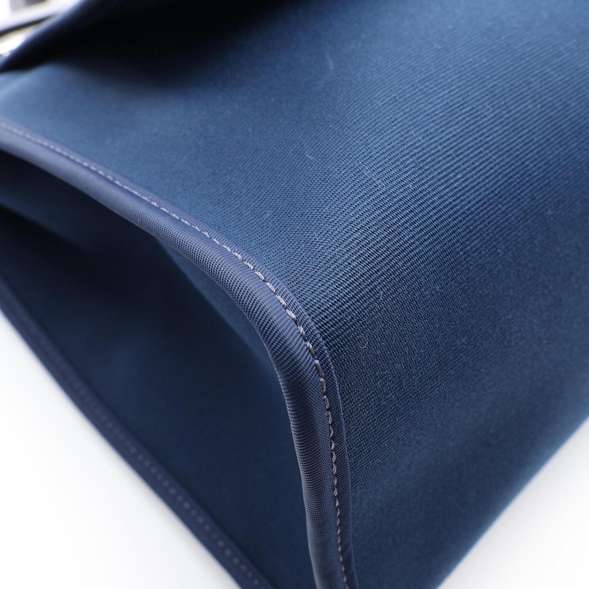 Hermes Black Navy Canvas Leather Handbag (Pre-Owned)