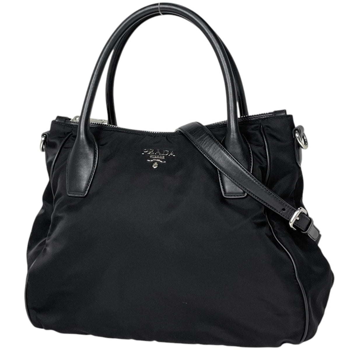 Prada Black Nylon Leather Tote Bag (Pre-Owned)