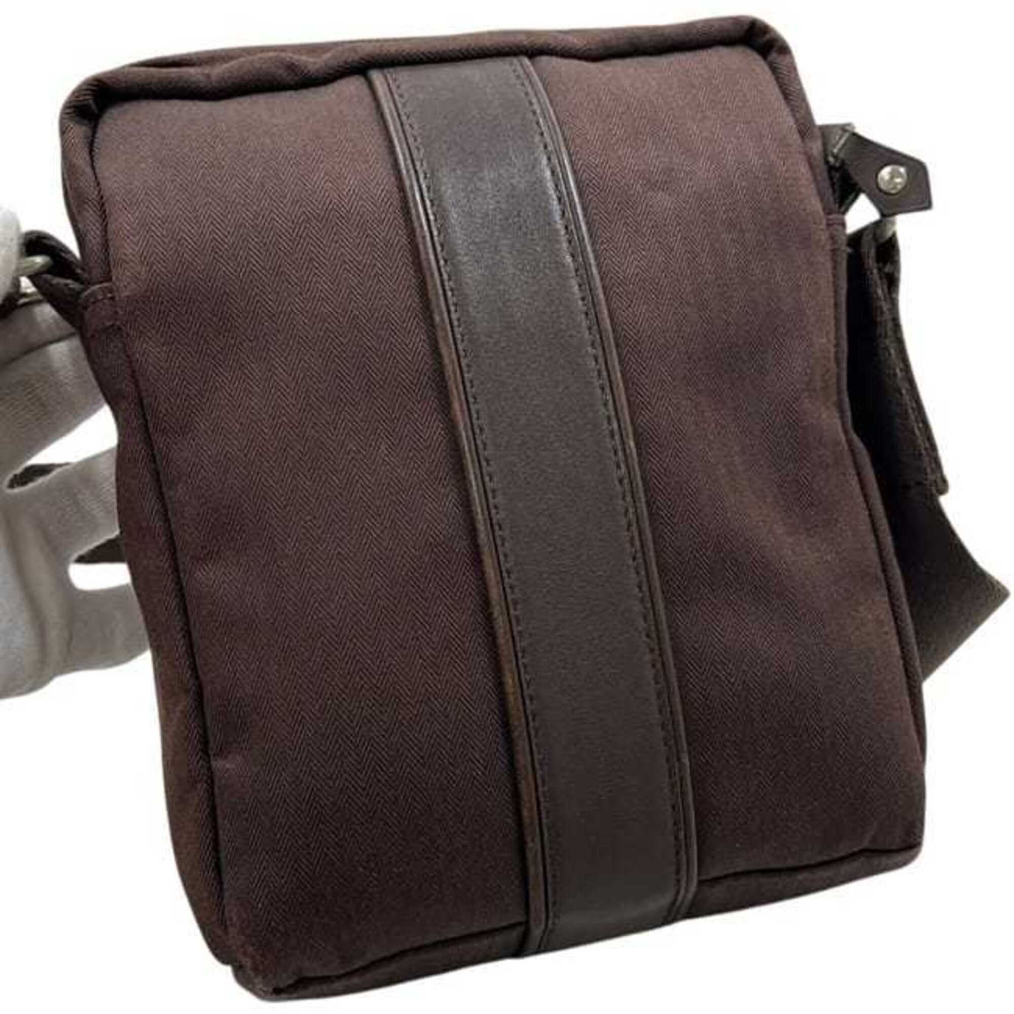 Hermes Brown Canvas Leather Shoulder Bag (Pre-Owned)
