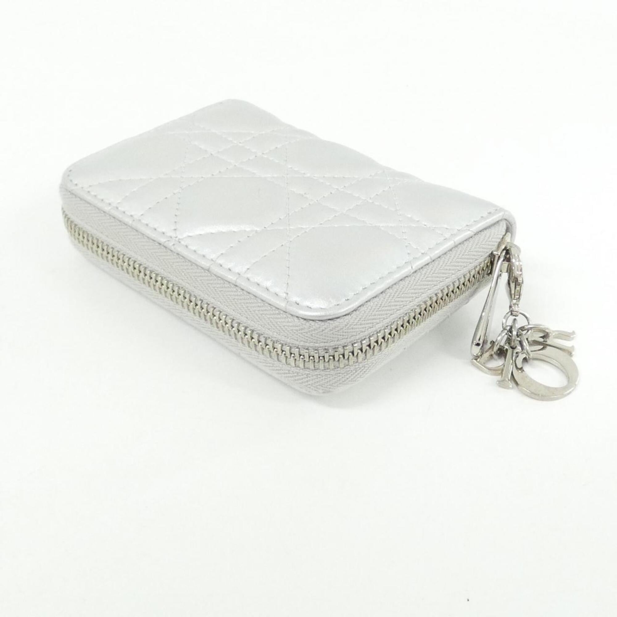 Christian Dior Silver Leather Coin Purse/Coin Case (Pre-Owned)