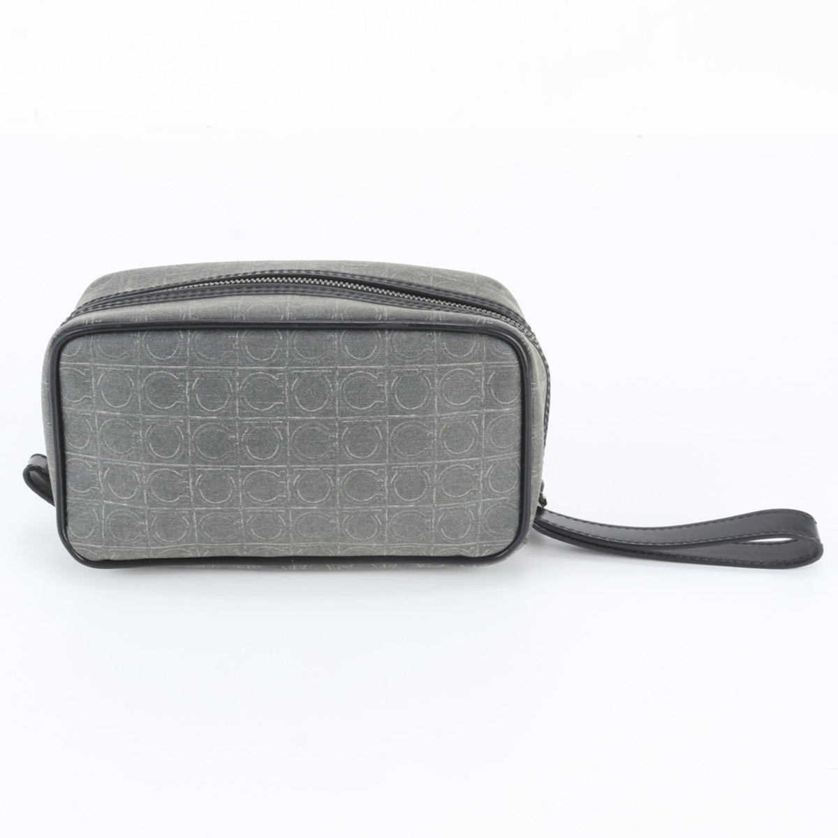 Salvatore Ferragamo Gray Leather Coated Canvas Clutch Bag Pouch (Pre-Owned)